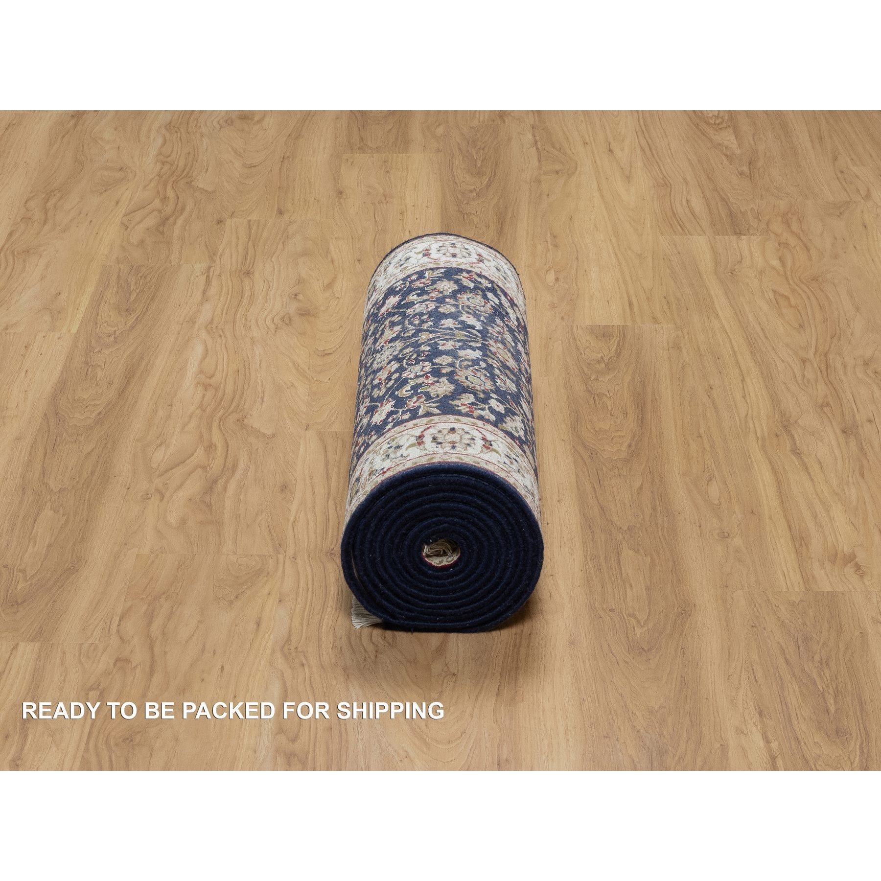2'6"x13'3" Midnight Blue, Nain with All Over Flower Design, Wool and Silk, 250 KPSI, Hand Knotted, Runner, Oriental Rug HR91076 - Image 6
