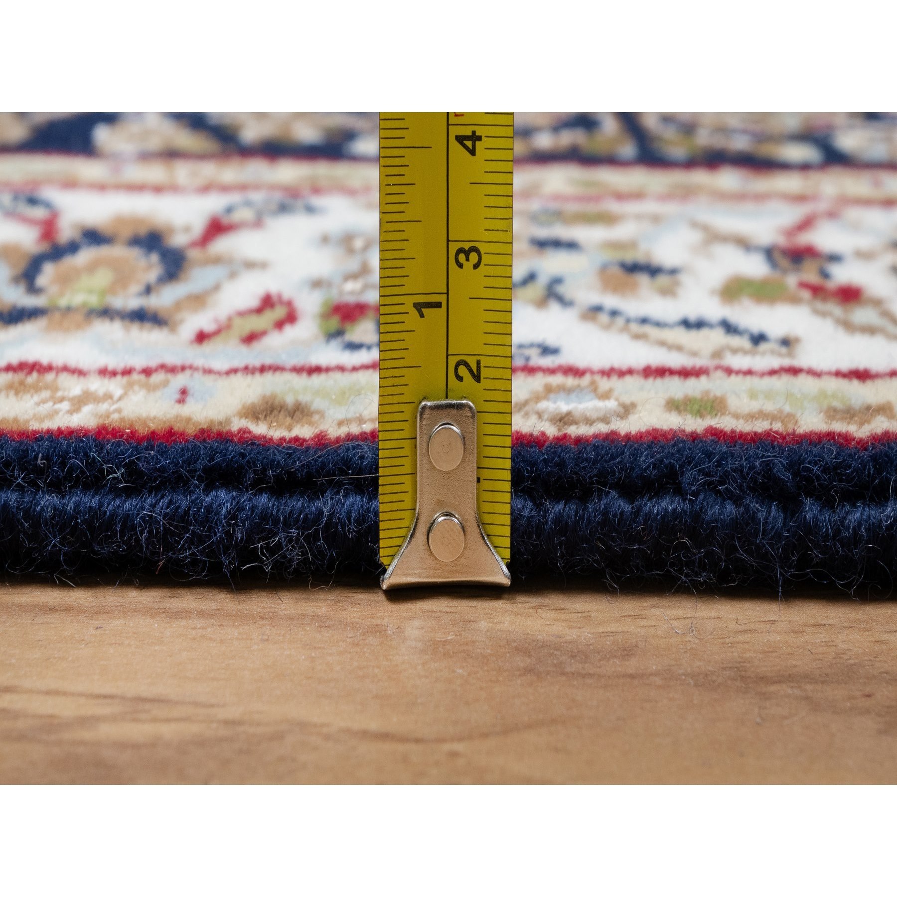 2'6"x13'3" Midnight Blue, Nain with All Over Flower Design, Wool and Silk, 250 KPSI, Hand Knotted, Runner, Oriental Rug HR91076 - Image 7