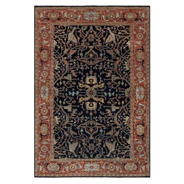 6'2"x9'2" Polo Blue, All Over Vines Design, Lush and Plush, Organic Wool, Densely Woven, Antiqued Fine Heriz, Re-Creation, Hand Knotted Oriental Rug HR91086