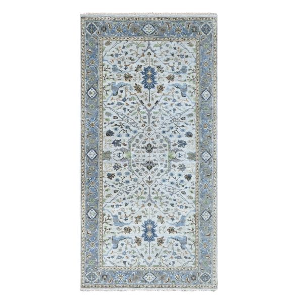 5'9"x11'10" Pearl White, Oushak with Floral Motifs, Pure Wool, Hand Knotted, Denser Weave, Gallery Size Wide Runner, Oriental Rug HR10108