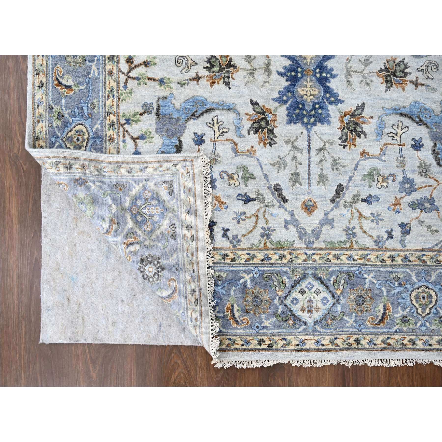 5'9"x11'10" Pearl White, Oushak with Floral Motifs, Pure Wool, Hand Knotted, Denser Weave, Gallery Size Wide Runner, Oriental Rug HR10108 - Image 4