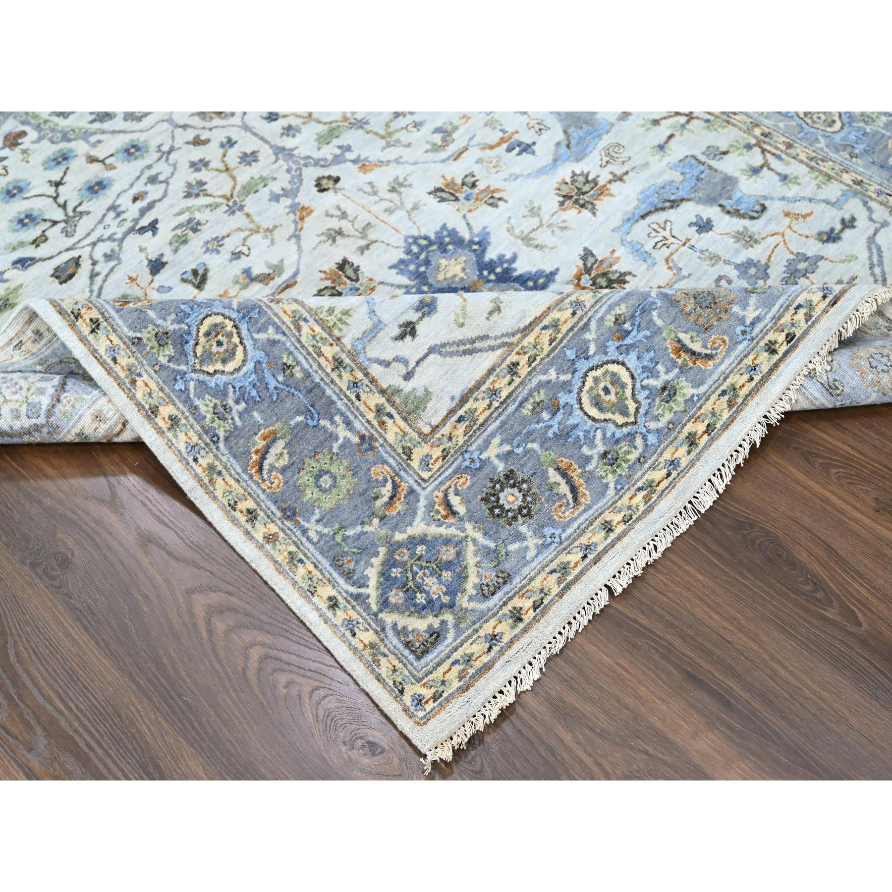 5'9"x11'10" Pearl White, Oushak with Floral Motifs, Pure Wool, Hand Knotted, Denser Weave, Gallery Size Wide Runner, Oriental Rug HR10108 - Image 6