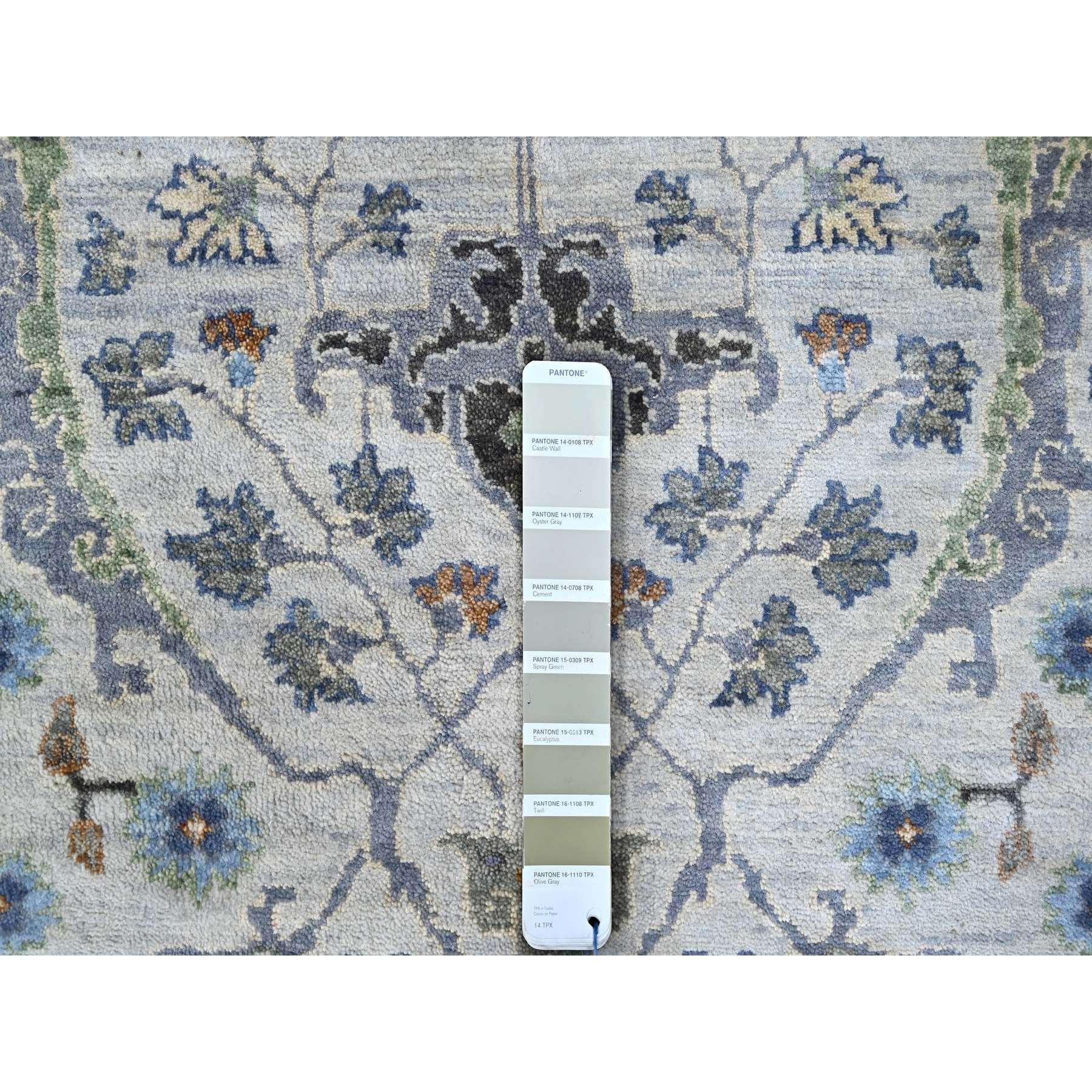 5'9"x11'10" Pearl White, Oushak with Floral Motifs, Pure Wool, Hand Knotted, Denser Weave, Gallery Size Wide Runner, Oriental Rug HR10108 - Image 7