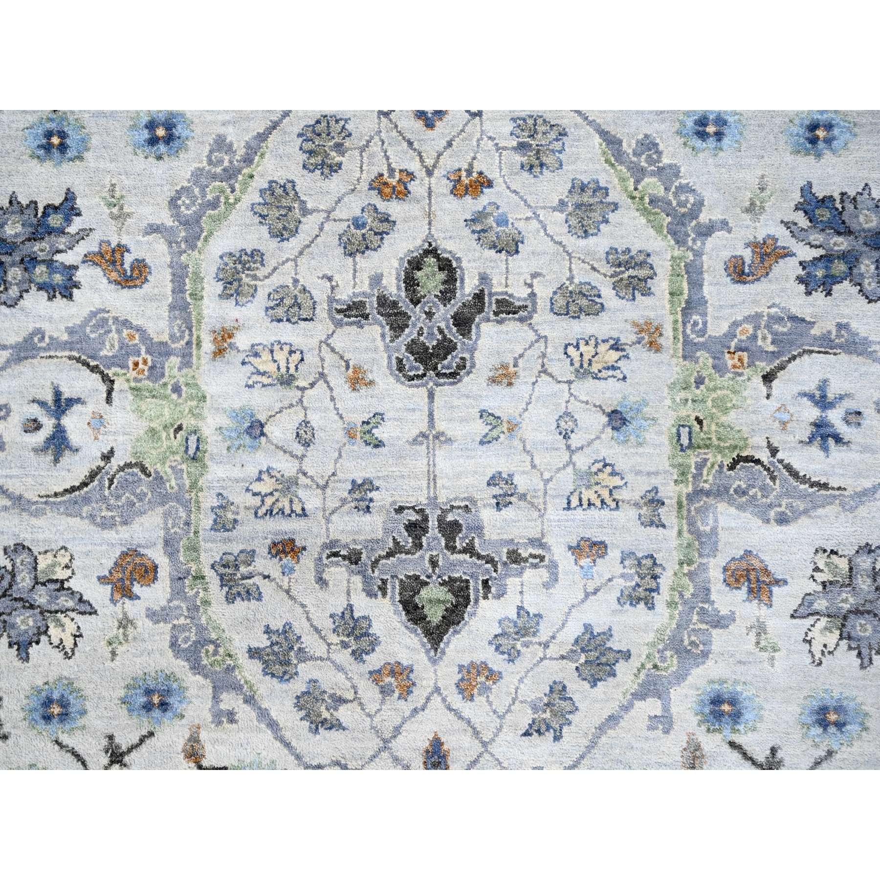 5'9"x11'10" Pearl White, Oushak with Floral Motifs, Pure Wool, Hand Knotted, Denser Weave, Gallery Size Wide Runner, Oriental Rug HR10108 - Image 8