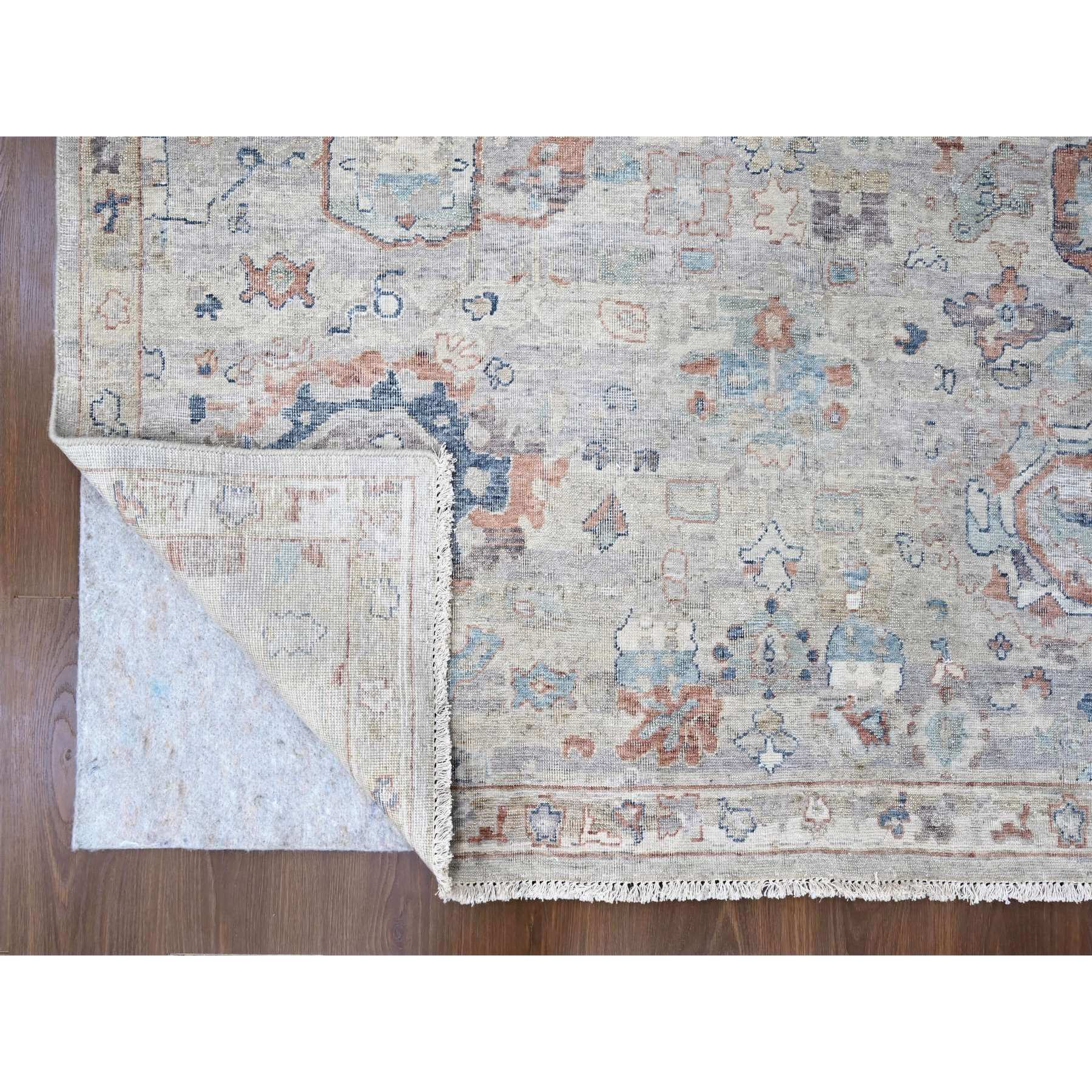 8'6"x11'3" Misty Gray, Abrash Persian with All Over Leaf Design, 100% Pure Wool, Zero Pile, Shaved Low, Hand Knotted, Oriental Rug HR10159 - Image 4