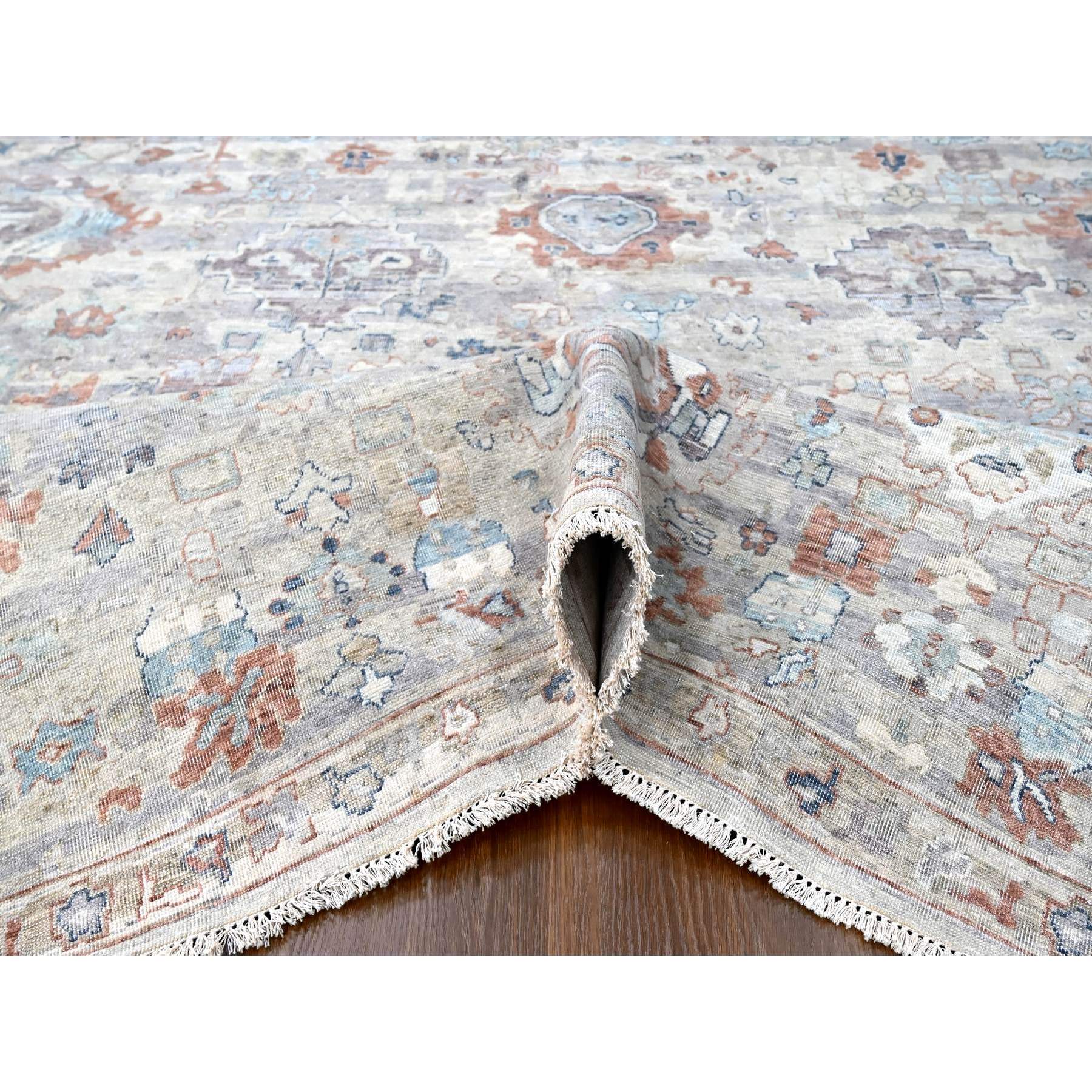 8'6"x11'3" Misty Gray, Abrash Persian with All Over Leaf Design, 100% Pure Wool, Zero Pile, Shaved Low, Hand Knotted, Oriental Rug HR10159 - Image 5