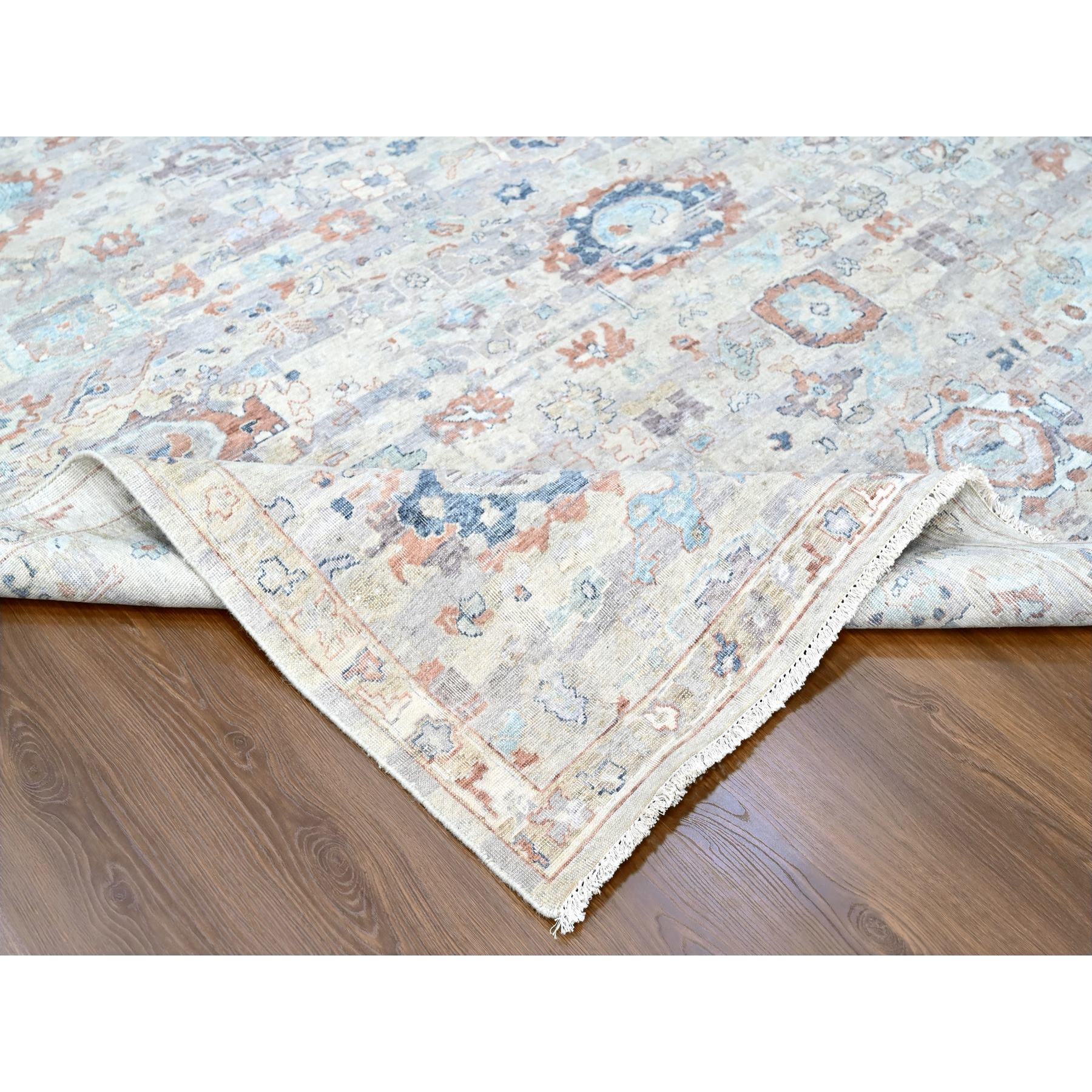 8'6"x11'3" Misty Gray, Abrash Persian with All Over Leaf Design, 100% Pure Wool, Zero Pile, Shaved Low, Hand Knotted, Oriental Rug HR10159 - Image 6