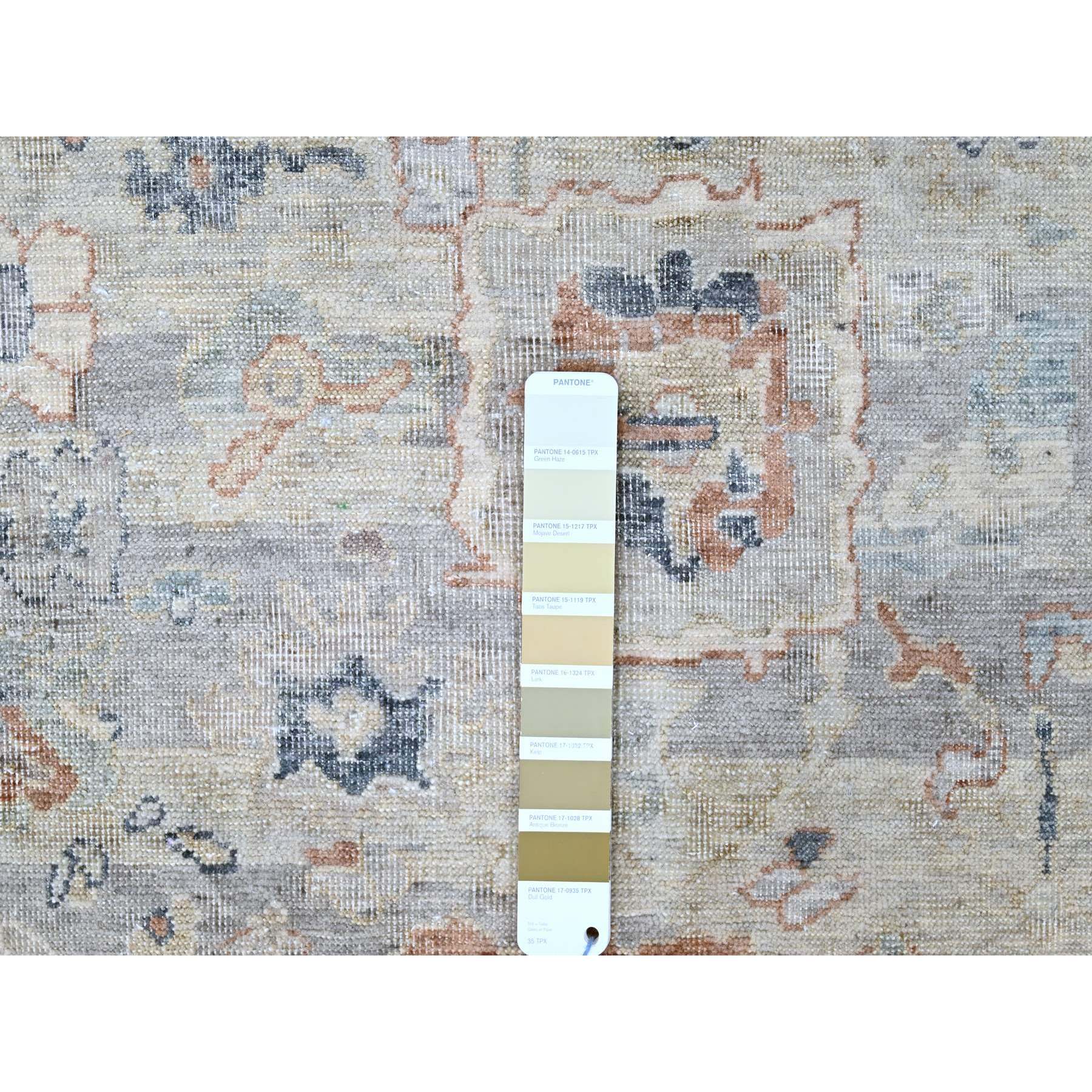 8'6"x11'3" Misty Gray, Abrash Persian with All Over Leaf Design, 100% Pure Wool, Zero Pile, Shaved Low, Hand Knotted, Oriental Rug HR10159 - Image 7