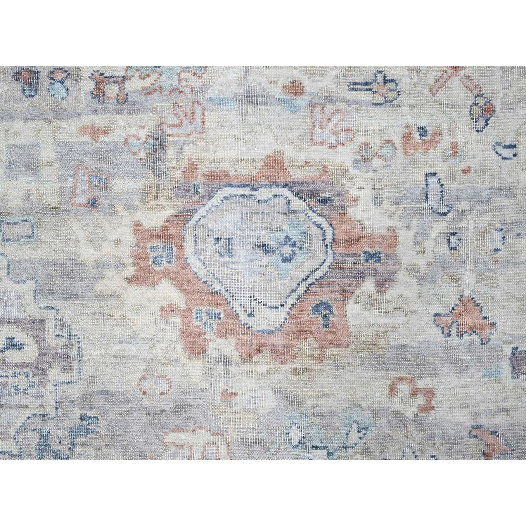 8'6"x11'3" Misty Gray, Abrash Persian with All Over Leaf Design, 100% Pure Wool, Zero Pile, Shaved Low, Hand Knotted, Oriental Rug HR10159 - Image 8