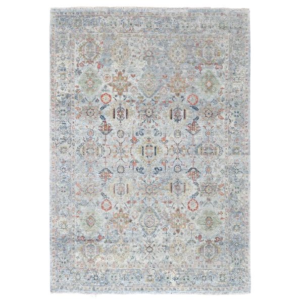 8'10"x11'9" Medium Gray, Antiqued Persian Ziegler Mahal Design, Distressed, Zero Pile, Shaved Low, 100% Wool, Hand Knotted, Oriental Rug HR10165