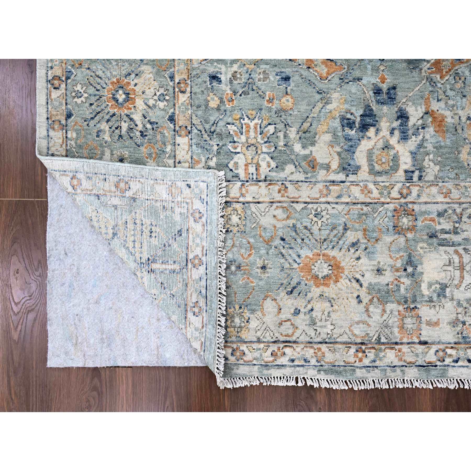 8'10"x11'10" Silver Blue, Abrash Persian with All Over Leaf Design, 100% Pure Wool, Zero Pile, Shaved Low, Hand Knotted, Oriental Rug HR10166 - Image 4