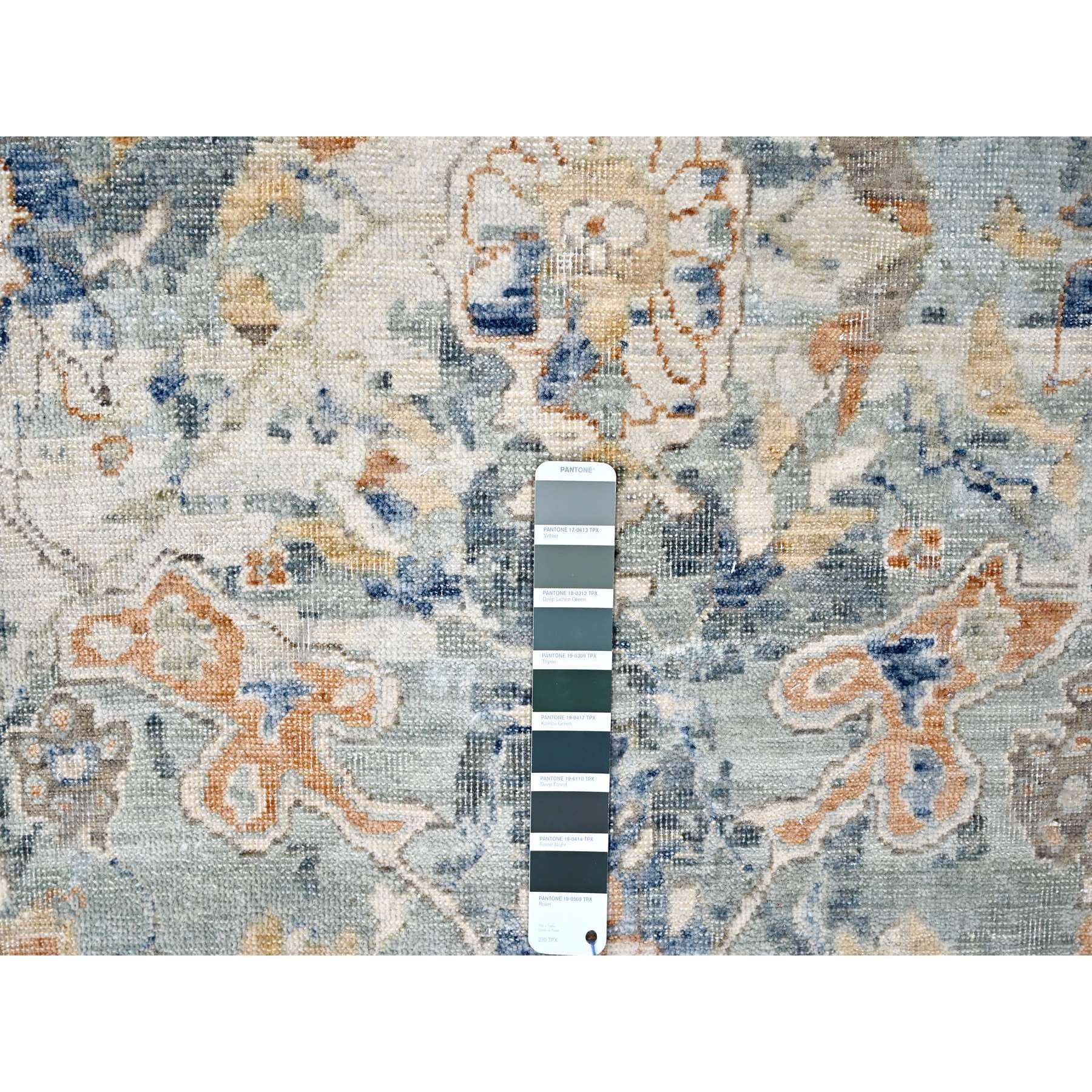 8'10"x11'10" Silver Blue, Abrash Persian with All Over Leaf Design, 100% Pure Wool, Zero Pile, Shaved Low, Hand Knotted, Oriental Rug HR10166 - Image 7