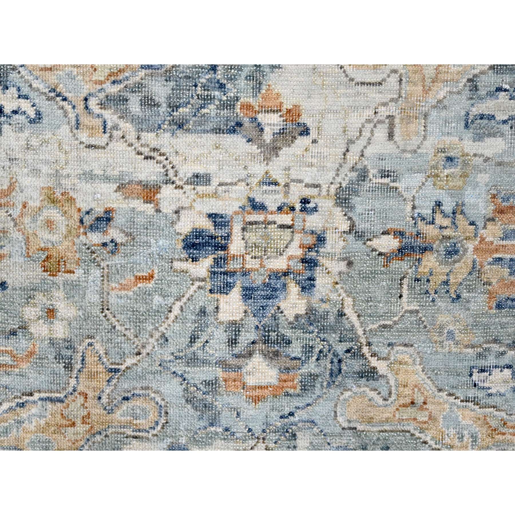 8'10"x11'10" Silver Blue, Abrash Persian with All Over Leaf Design, 100% Pure Wool, Zero Pile, Shaved Low, Hand Knotted, Oriental Rug HR10166 - Image 8