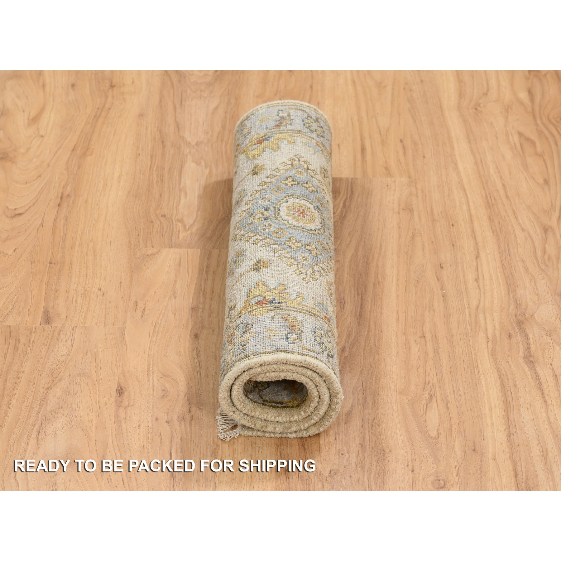 2'1"x3' Ivory and Gray, Karajeh Design with Tribal Medallions, Organic Wool Hand Knotted, Mat Oriental Rug HR64637 - Image 6