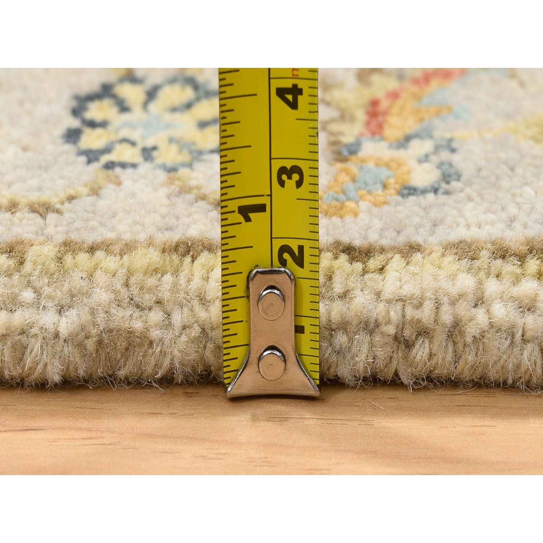 2'1"x3' Ivory and Gray, Karajeh Design with Tribal Medallions, Organic Wool Hand Knotted, Mat Oriental Rug HR64637 - Image 7