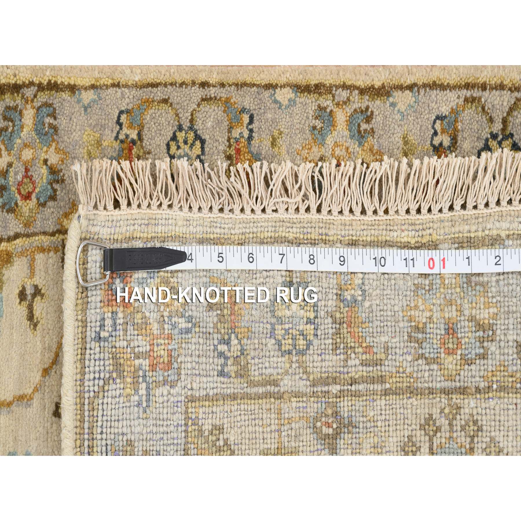 2'1"x3' Ivory and Gray, Karajeh Design with Tribal Medallions, Organic Wool Hand Knotted, Mat Oriental Rug HR64637 - Image 8