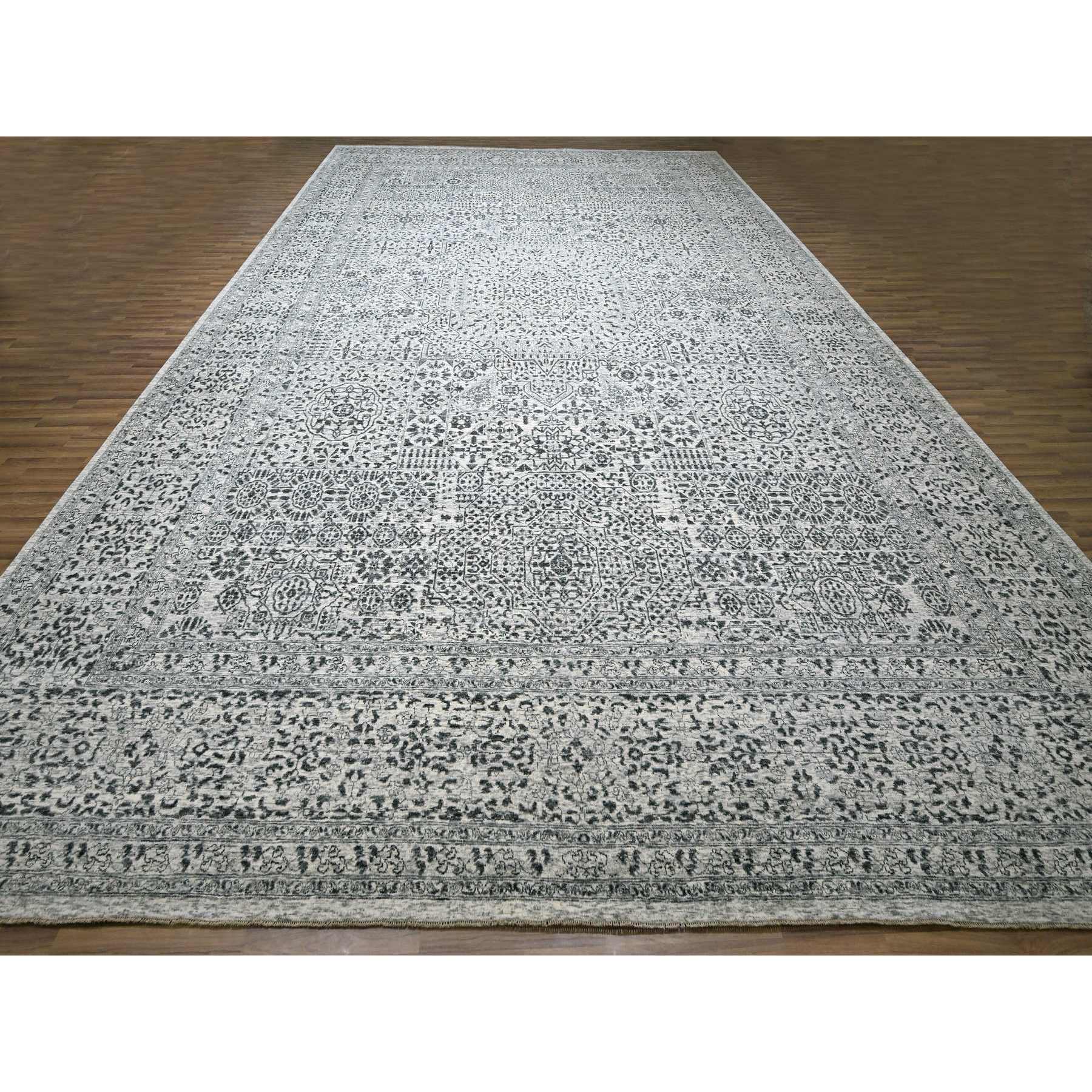 15'x20' Powder White, Mamluk Dynasty, Tone on Tone Design, Undyed Natural Wool, Densely Woven, Hand Knotted, Oversized, Oriental Rug HR76119 - Image 2