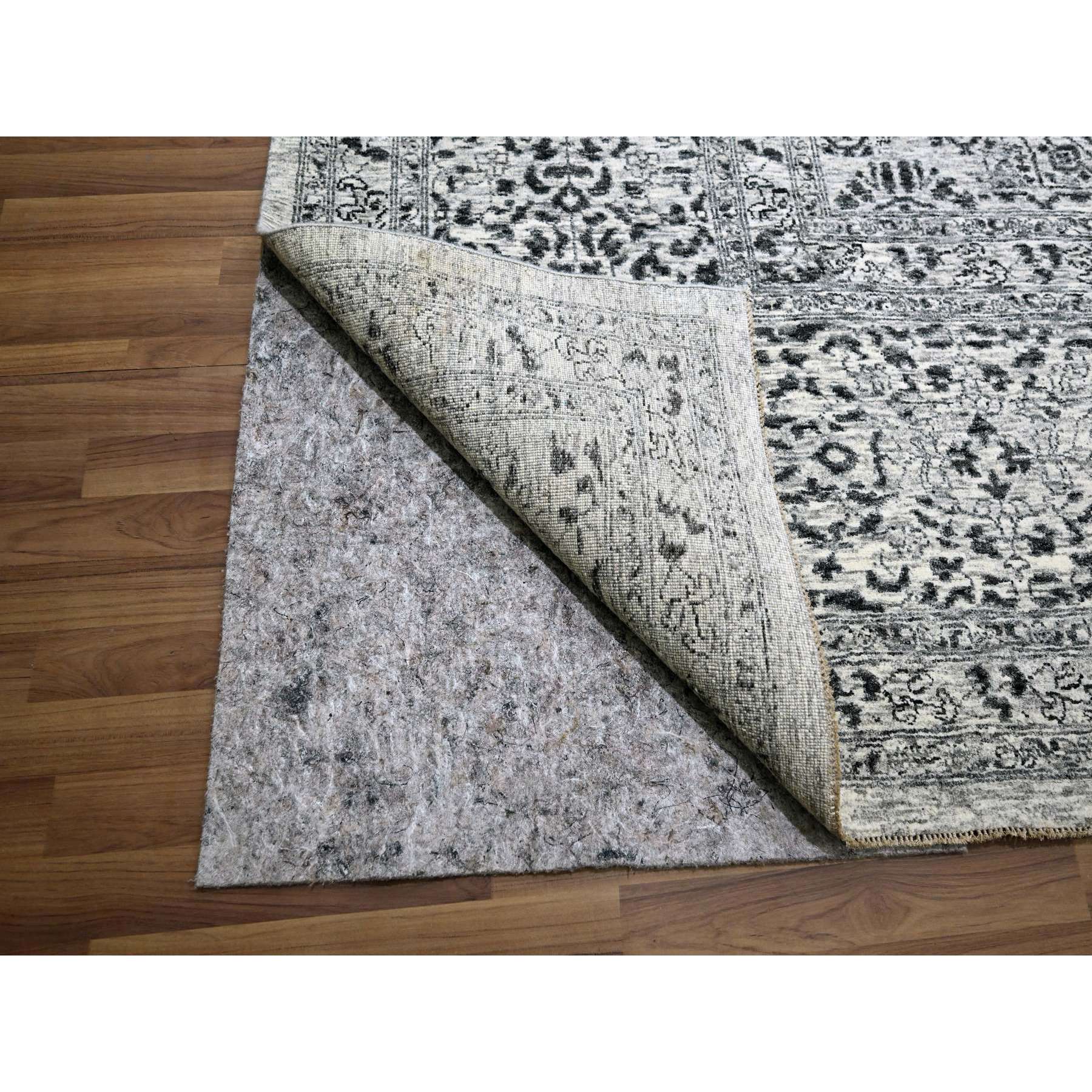 15'x20' Powder White, Mamluk Dynasty, Tone on Tone Design, Undyed Natural Wool, Densely Woven, Hand Knotted, Oversized, Oriental Rug HR76119 - Image 4