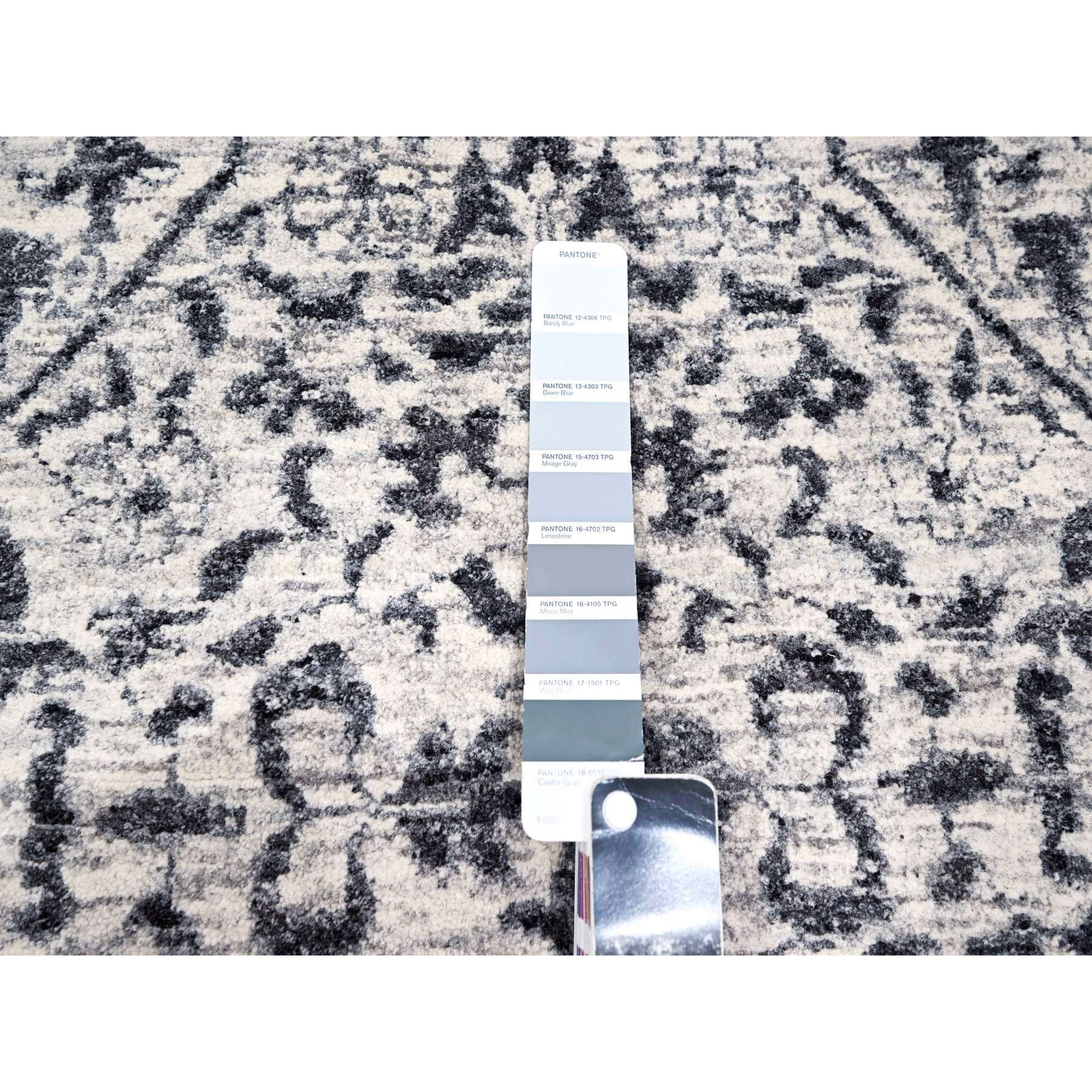 15'x20' Powder White, Mamluk Dynasty, Tone on Tone Design, Undyed Natural Wool, Densely Woven, Hand Knotted, Oversized, Oriental Rug HR76119 - Image 7
