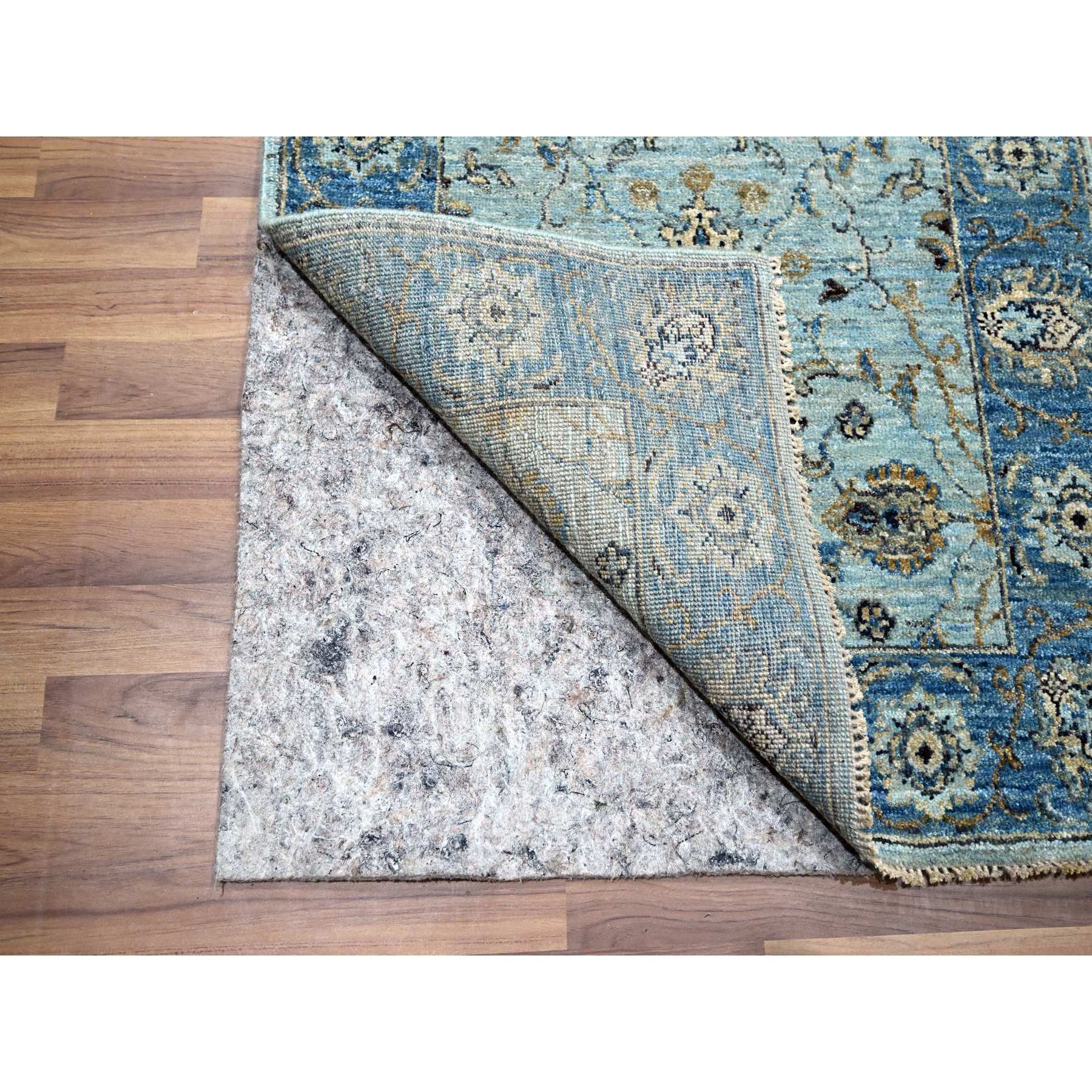2'7"x25'9" Light Turquoise Blue, All Over Shah Abbas Flower Design, Natural Dyes, Denser Weave, Agra, Pure Wool, Hand Knotted, XL Runner, Oriental Rug HR76125 - Image 3