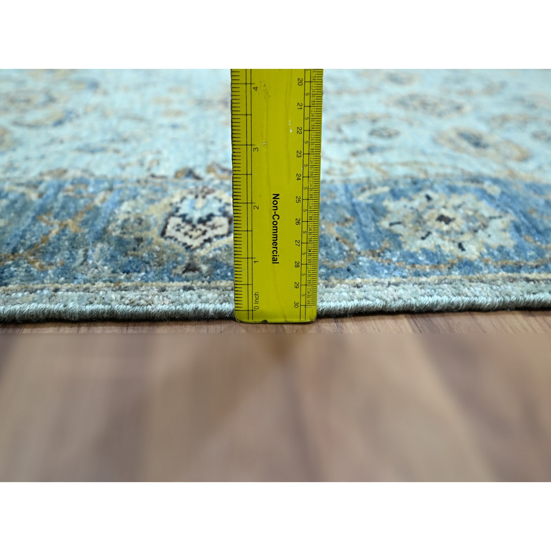 2'7"x25'9" Light Turquoise Blue, All Over Shah Abbas Flower Design, Natural Dyes, Denser Weave, Agra, Pure Wool, Hand Knotted, XL Runner, Oriental Rug HR76125 - Image 6