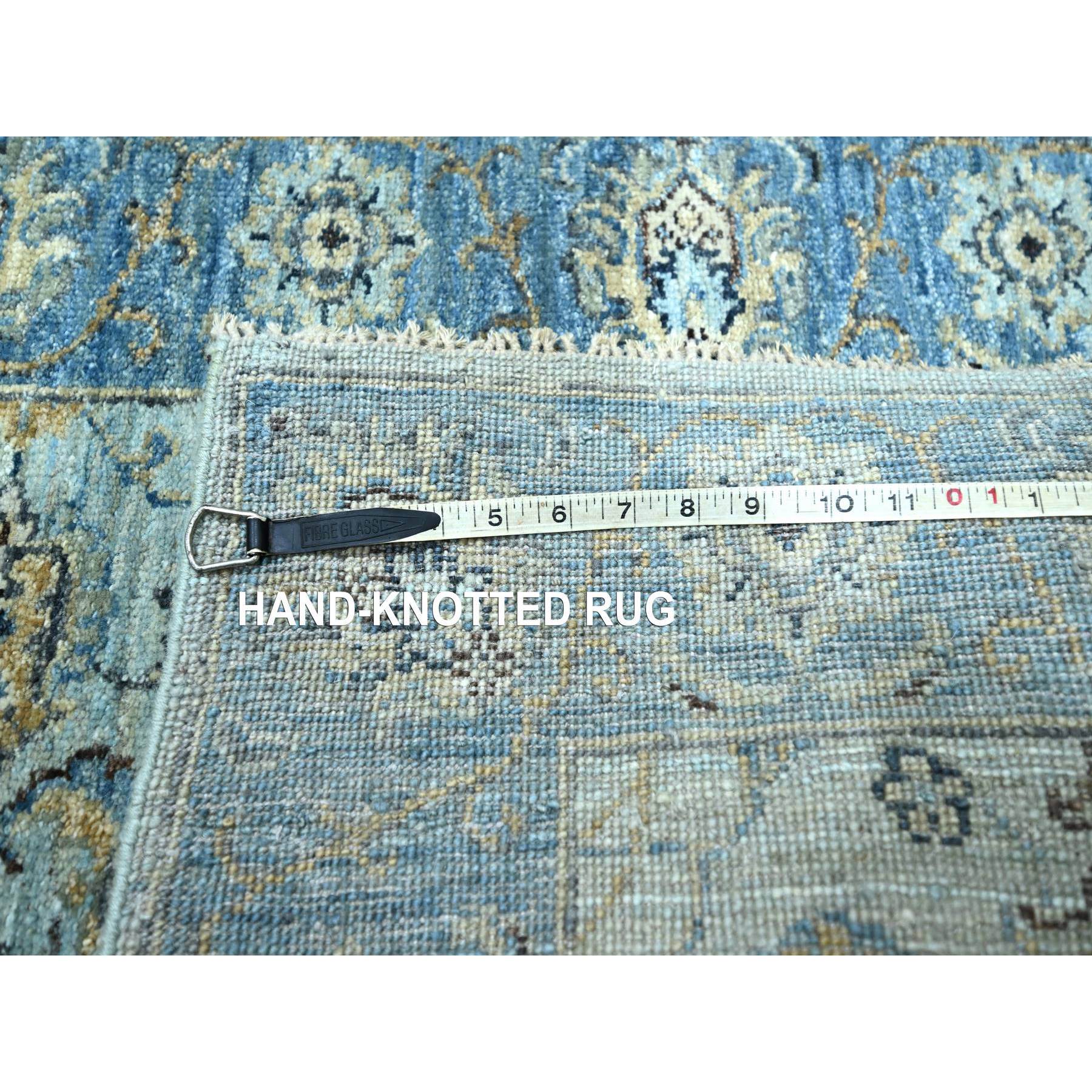 2'7"x25'9" Light Turquoise Blue, All Over Shah Abbas Flower Design, Natural Dyes, Denser Weave, Agra, Pure Wool, Hand Knotted, XL Runner, Oriental Rug HR76125 - Image 7