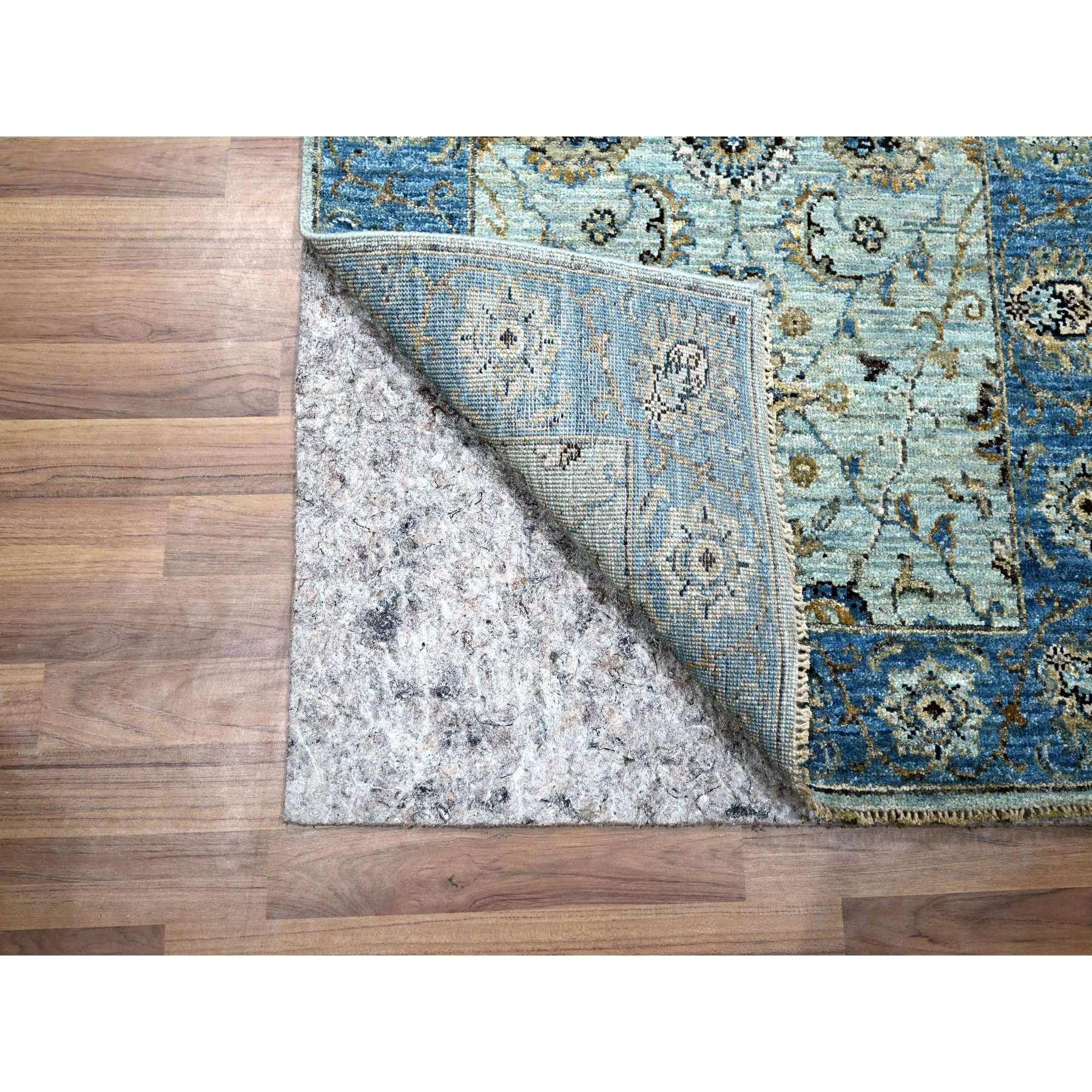 2'9"x27' Crystal Blue, Veggie Dyes, Agra, All Over Shah Abbas Flower Design, Denser Weave, Pure Wool, Hand Knotted, XL Runner, Oriental Rug HR76127 - Image 3
