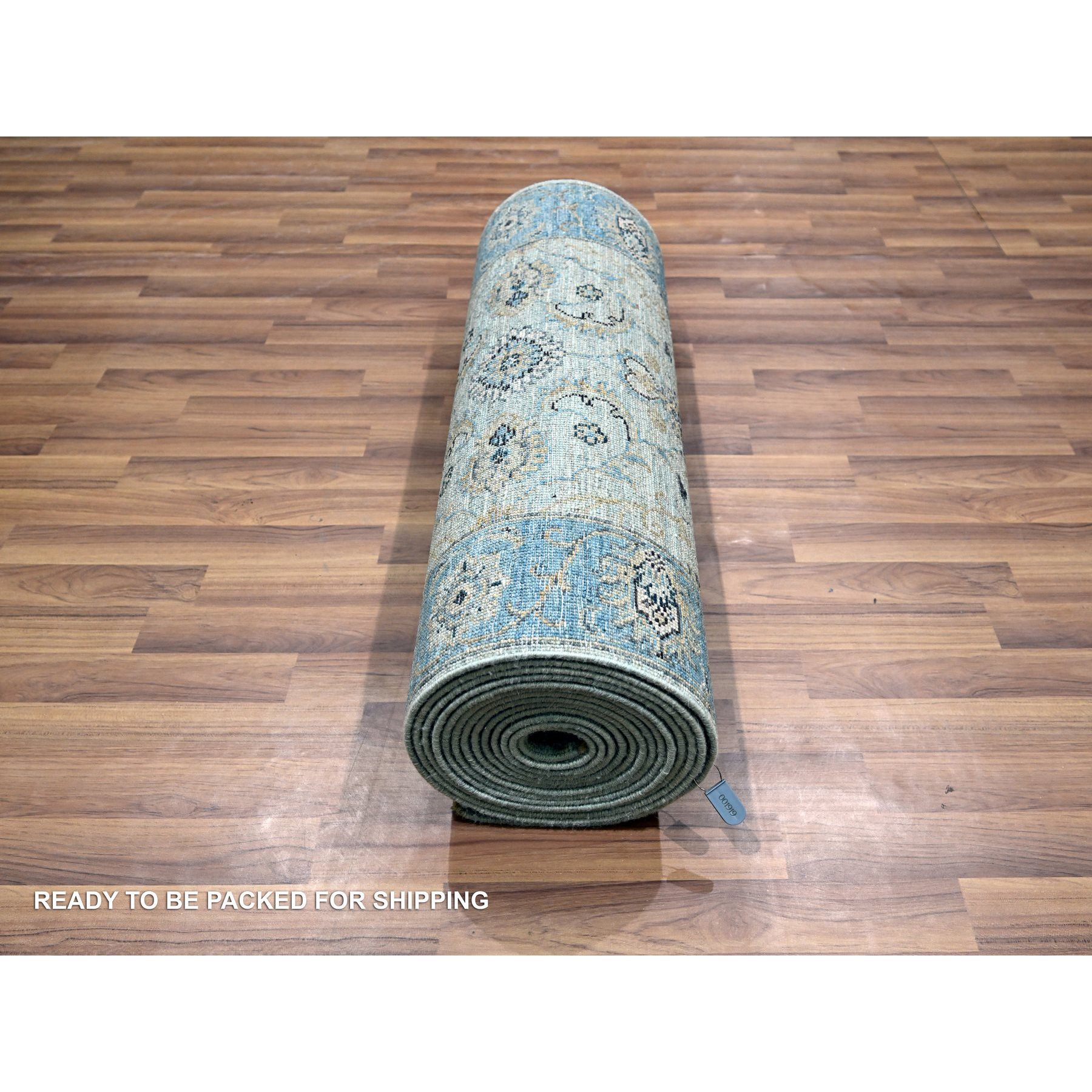 2'9"x27' Crystal Blue, Veggie Dyes, Agra, All Over Shah Abbas Flower Design, Denser Weave, Pure Wool, Hand Knotted, XL Runner, Oriental Rug HR76127 - Image 5