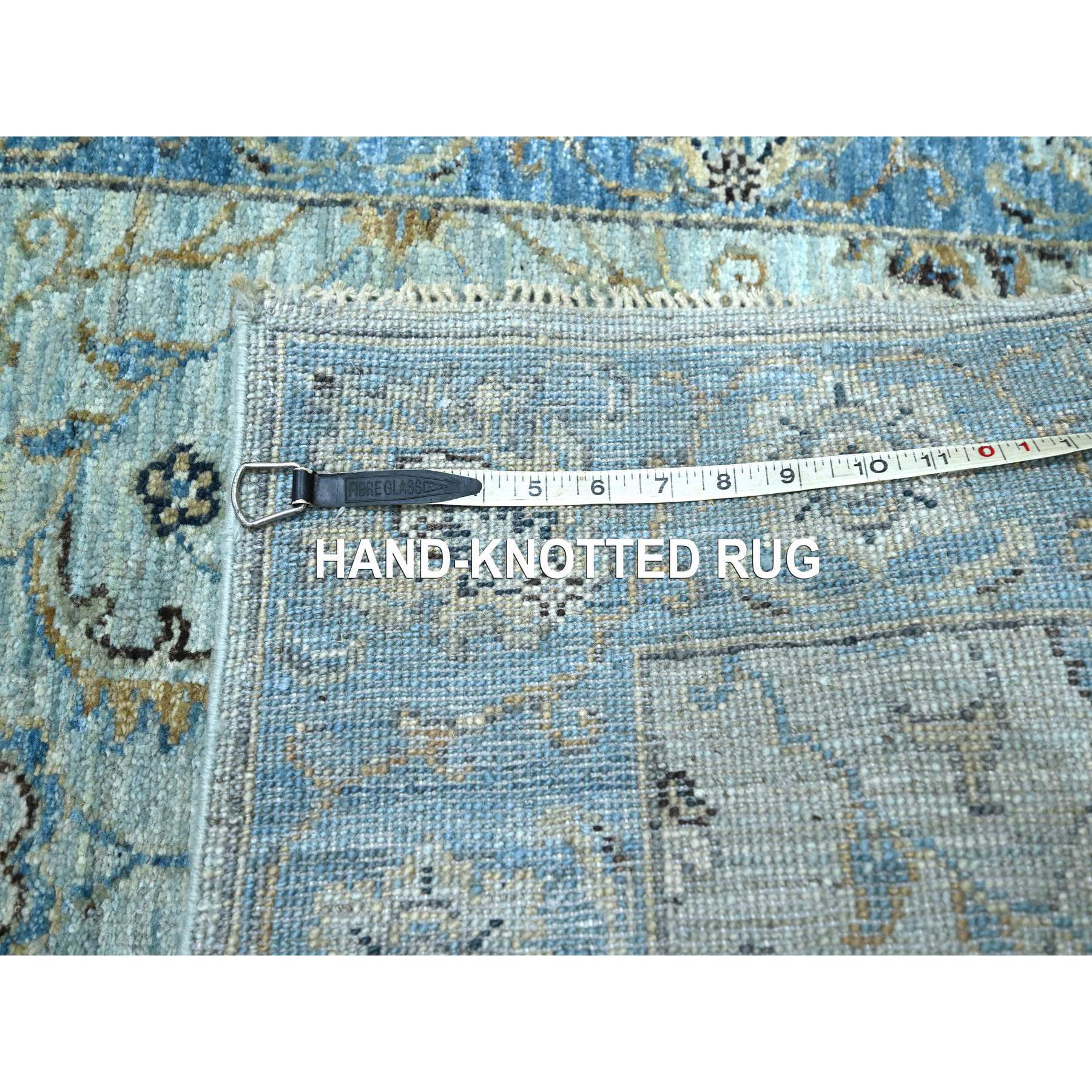 2'9"x27' Crystal Blue, Veggie Dyes, Agra, All Over Shah Abbas Flower Design, Denser Weave, Pure Wool, Hand Knotted, XL Runner, Oriental Rug HR76127 - Image 7