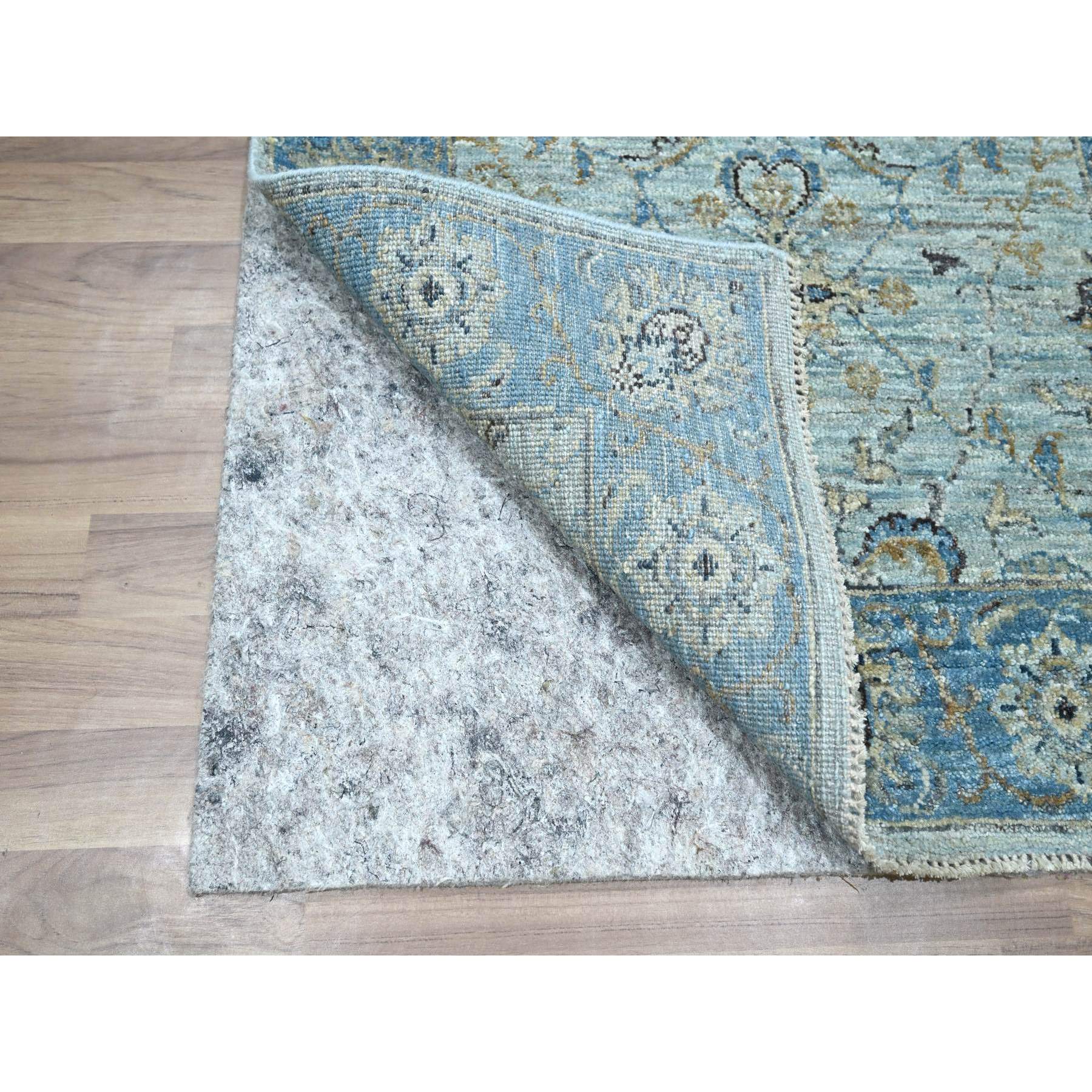 2'8"x16'1" Sky Blue, All Over Shah Abbas Flower Design, Natural Dyes, Agra, Pure Wool, Densely Woven, Hand Knotted, XL Runner, Oriental Rug HR76128 - Image 3