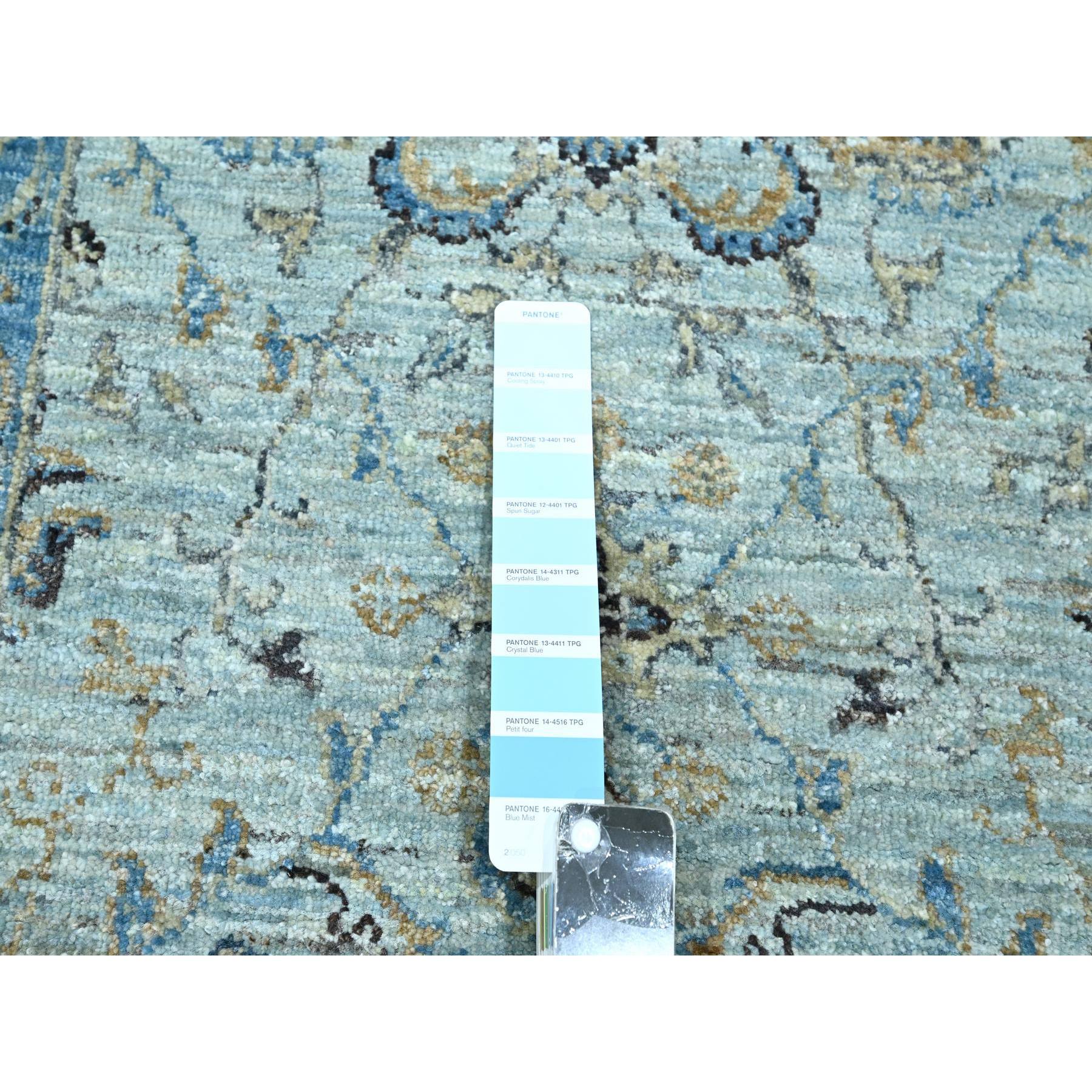2'8"x16'1" Sky Blue, All Over Shah Abbas Flower Design, Natural Dyes, Agra, Pure Wool, Densely Woven, Hand Knotted, XL Runner, Oriental Rug HR76128 - Image 4