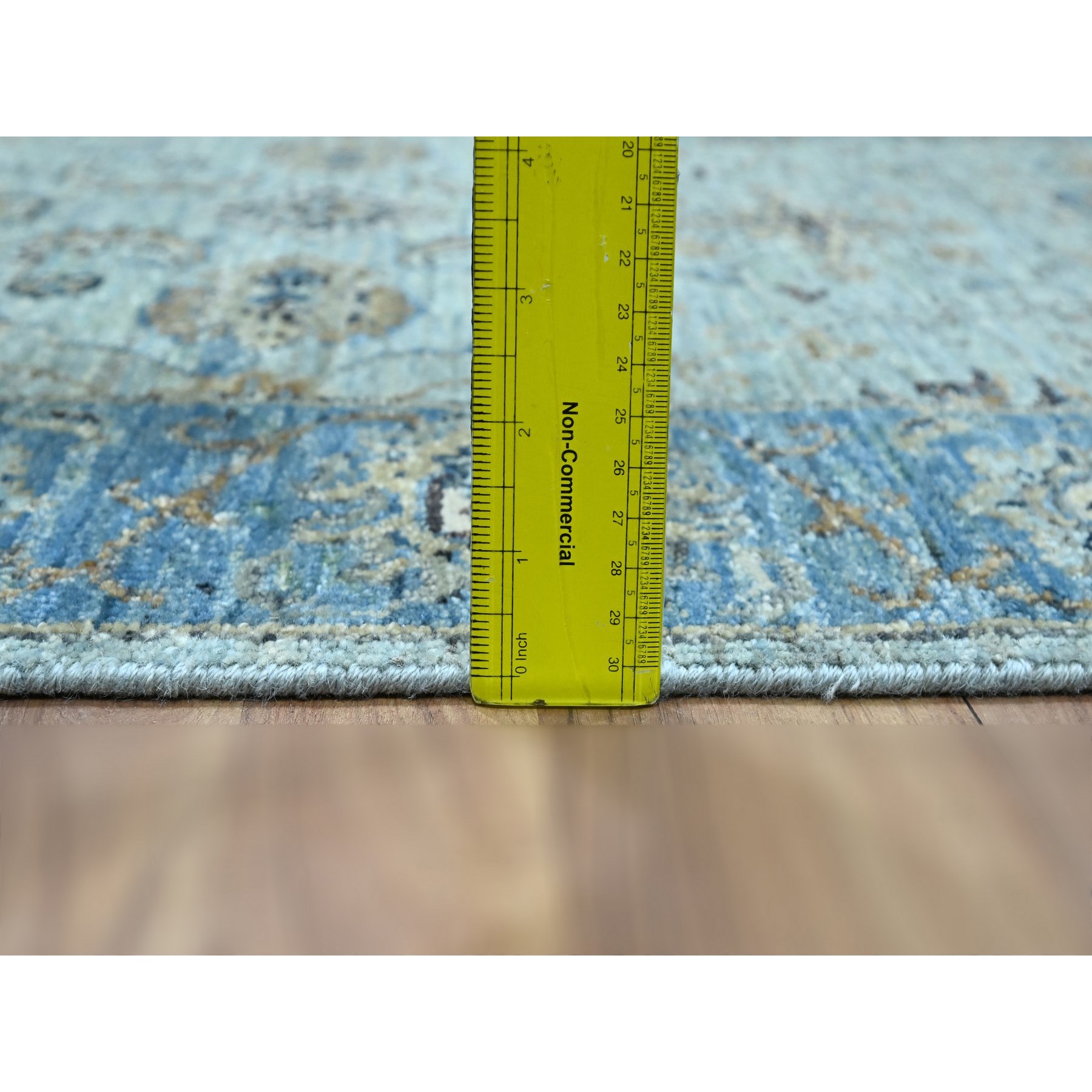 2'8"x16'1" Sky Blue, All Over Shah Abbas Flower Design, Natural Dyes, Agra, Pure Wool, Densely Woven, Hand Knotted, XL Runner, Oriental Rug HR76128 - Image 6
