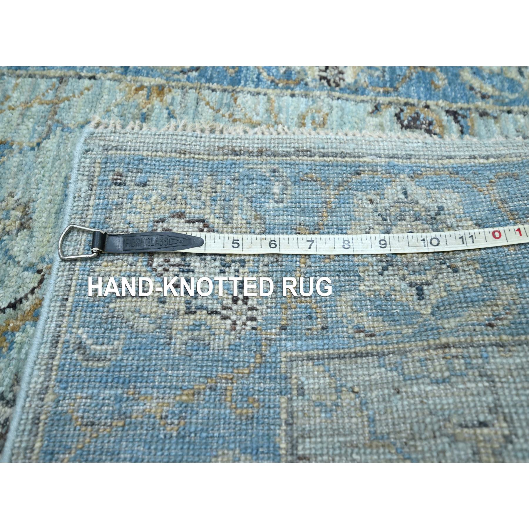 2'8"x16'1" Sky Blue, All Over Shah Abbas Flower Design, Natural Dyes, Agra, Pure Wool, Densely Woven, Hand Knotted, XL Runner, Oriental Rug HR76128 - Image 7
