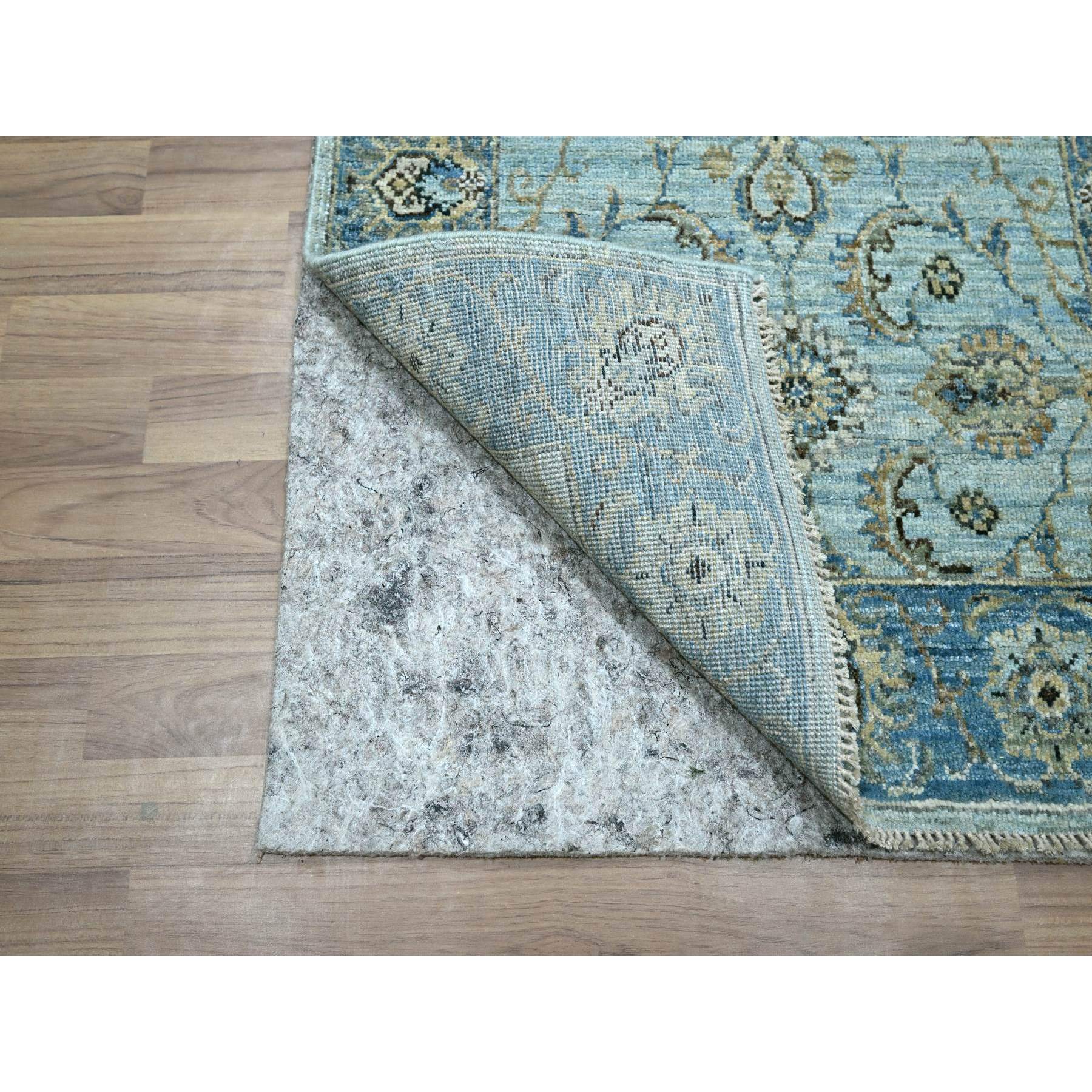 2'6"x14' Light Cyan Blue, All Over Shah Abbas Flower Design, Vegetable Dyes, Denser Weave, Agra, Pure Wool, Hand Knotted, Runner, Oriental Rug HR76129 - Image 3