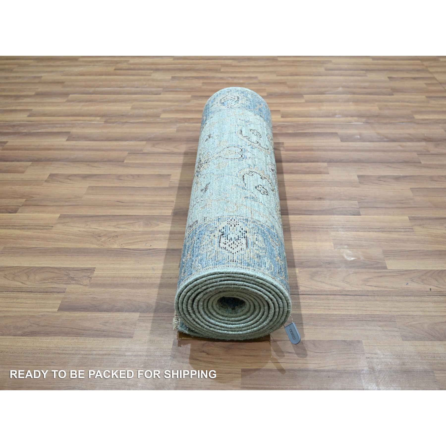 2'6"x14' Light Cyan Blue, All Over Shah Abbas Flower Design, Vegetable Dyes, Denser Weave, Agra, Pure Wool, Hand Knotted, Runner, Oriental Rug HR76129 - Image 5