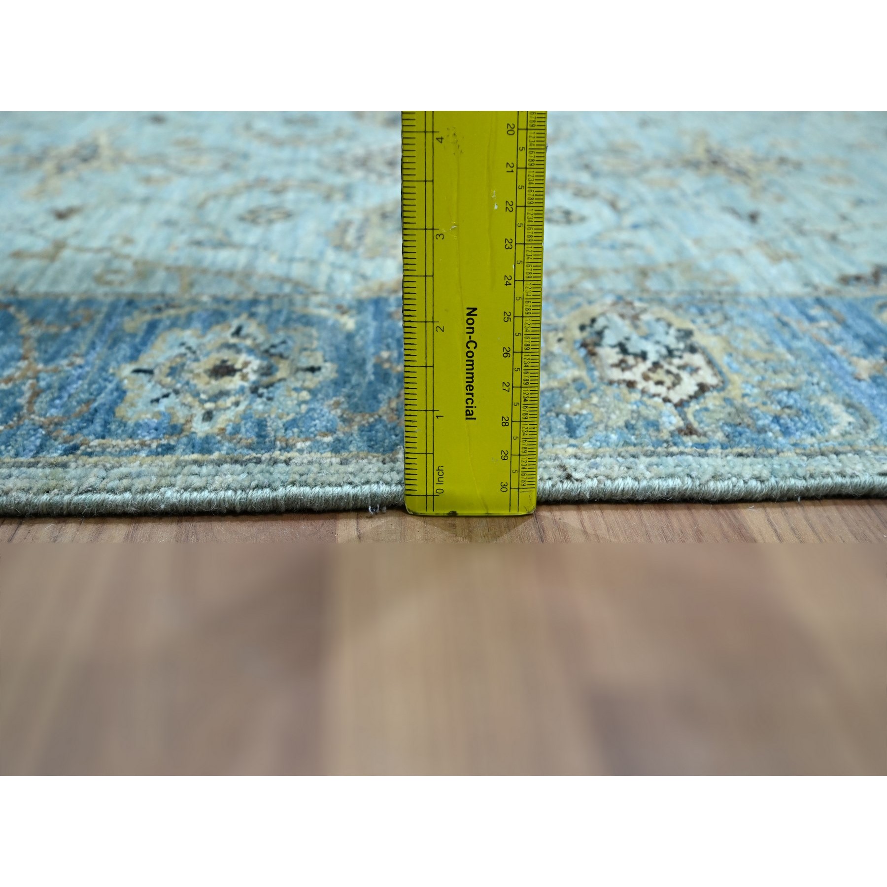 2'6"x14' Light Cyan Blue, All Over Shah Abbas Flower Design, Vegetable Dyes, Denser Weave, Agra, Pure Wool, Hand Knotted, Runner, Oriental Rug HR76129 - Image 6