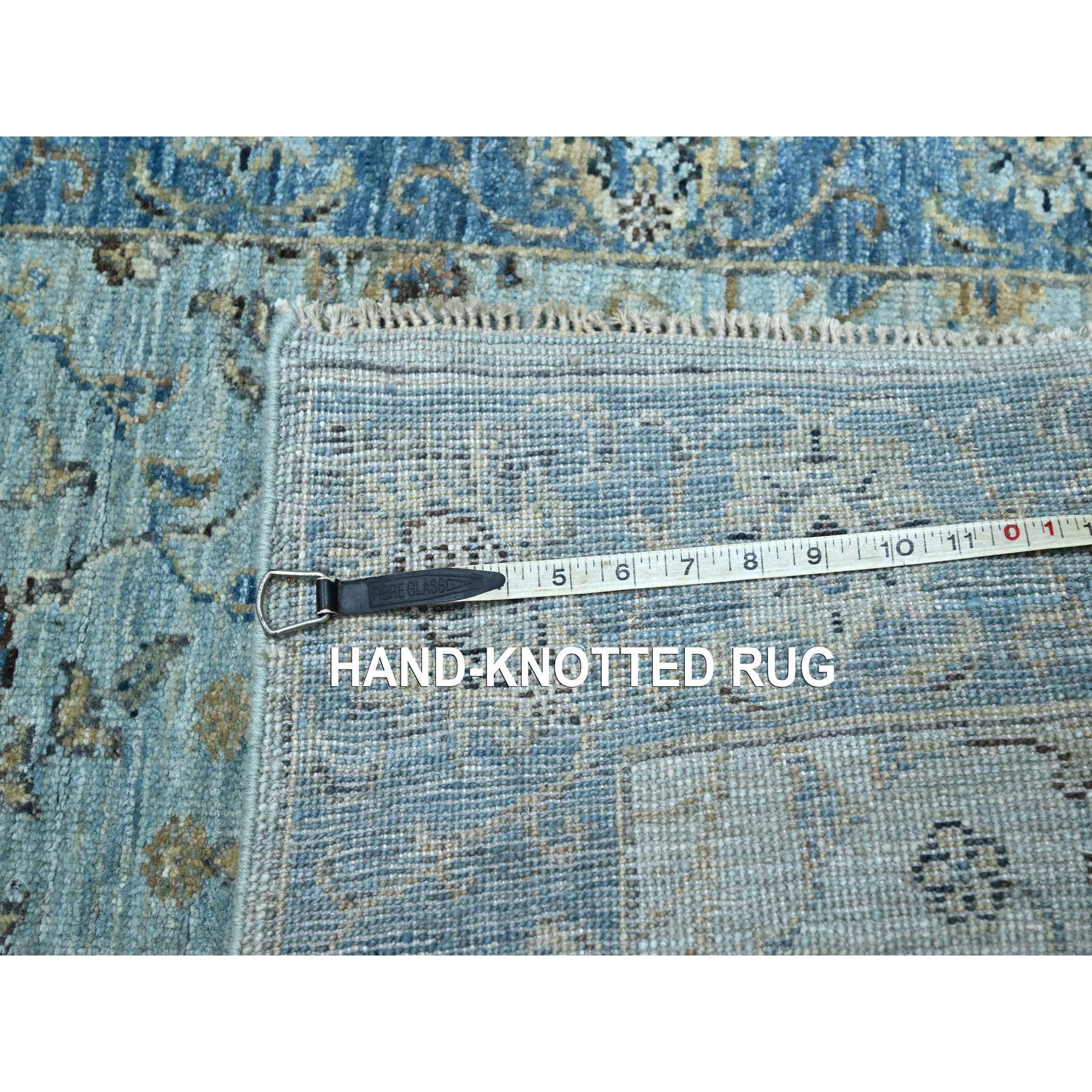 2'6"x14' Light Cyan Blue, All Over Shah Abbas Flower Design, Vegetable Dyes, Denser Weave, Agra, Pure Wool, Hand Knotted, Runner, Oriental Rug HR76129 - Image 7
