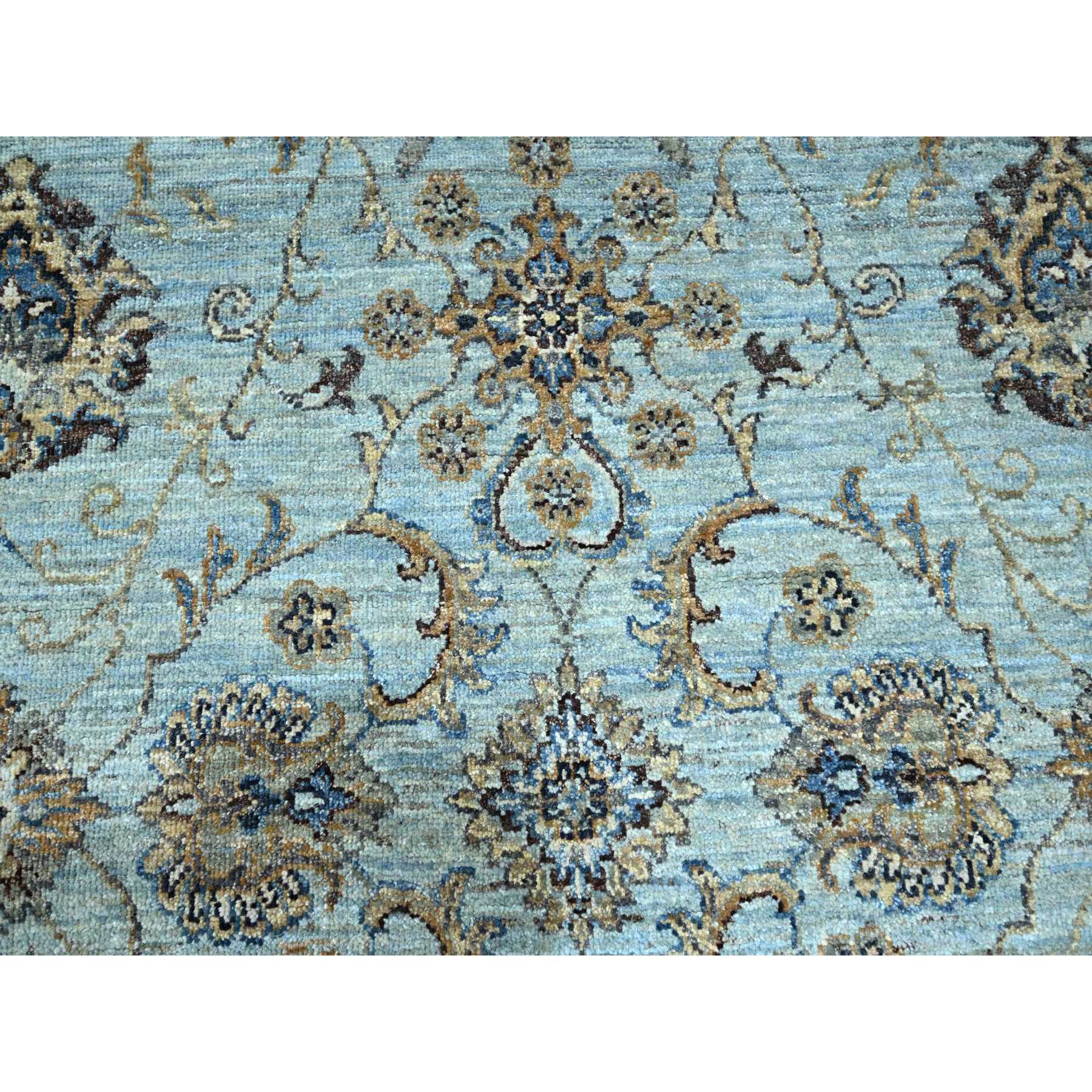 8'x8' Crystal Blue, Agra, Shah Abbas Flower Vines Design, Hand Knotted, Pure Wool, Natural Dyes, Denser Weave, Round, Oriental Rug HR76140 - Image 8