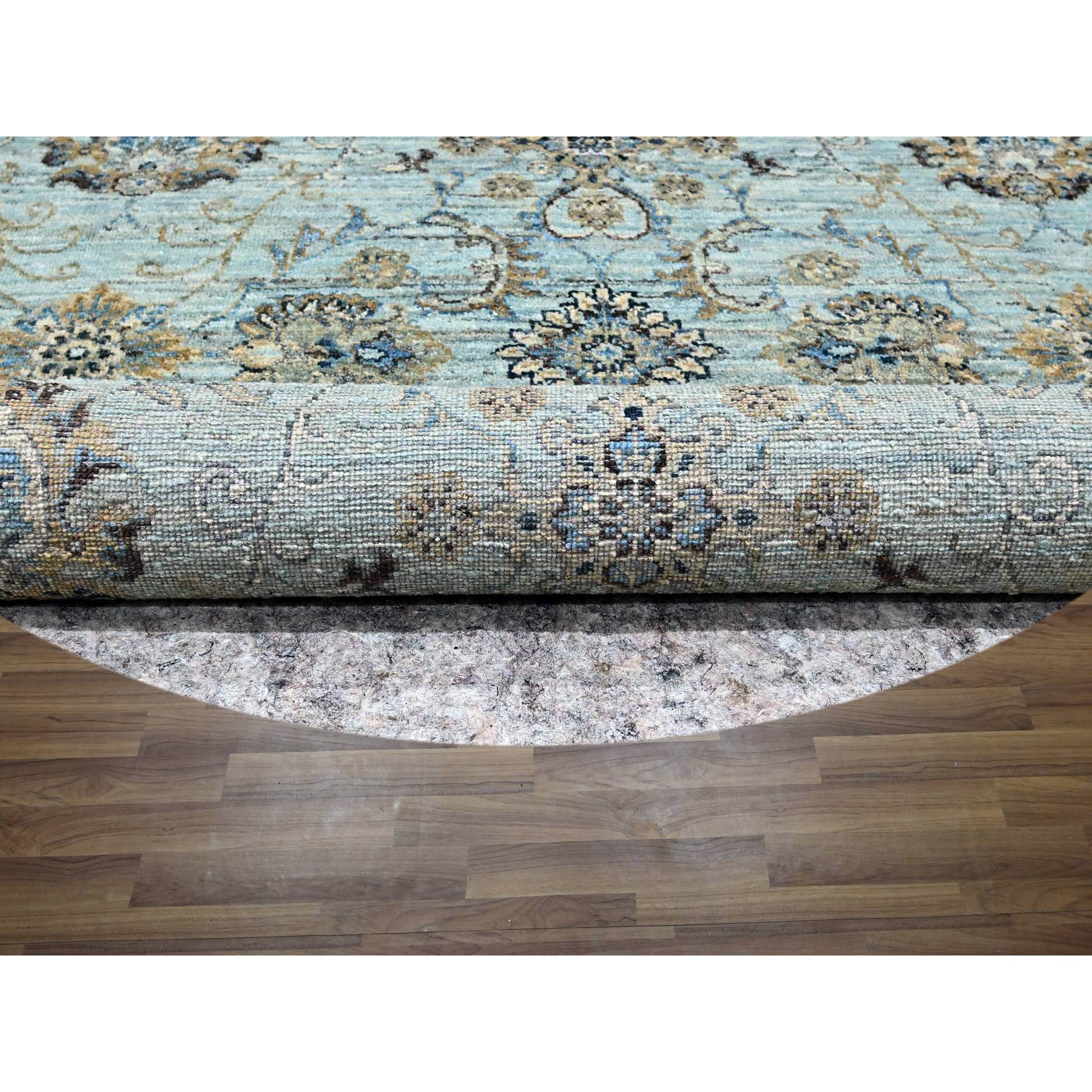7'2"x7'2" Powder Blue, Denser Weave, Agra, All Over Shah Abbas Flower Design, Vegetable Dyes, Pure Wool, Hand Knotted, Round, Oriental Rug HR76143 - Image 4