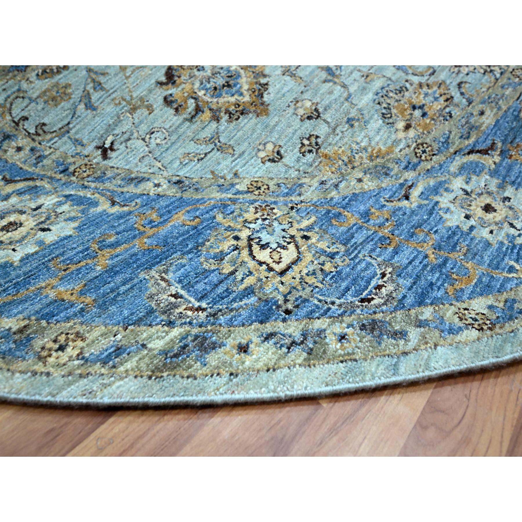 7'2"x7'2" Powder Blue, Denser Weave, Agra, All Over Shah Abbas Flower Design, Vegetable Dyes, Pure Wool, Hand Knotted, Round, Oriental Rug HR76143 - Image 6