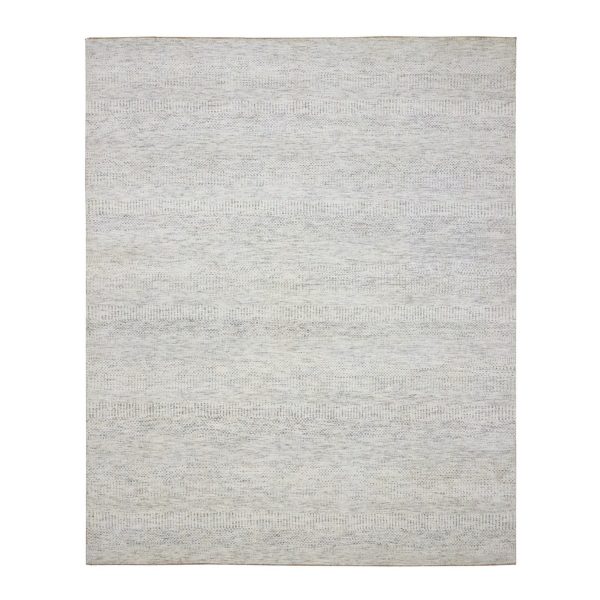 8'2"x10' Chiffon White, Modern Grass Design, Hand Knotted, Borderless, Soft and Vibrant Wool, Lush and Plush, Tone on Tone, Oriental Rug HR76147