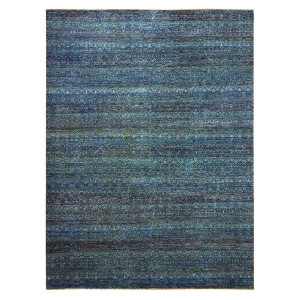 9'x12'1" Aegean Blue, Kohinoor Herat Small Geometric Repetitive Design, Hand Knotted, Soft to the Touch, Pure Wool, Oriental Rug HR76148