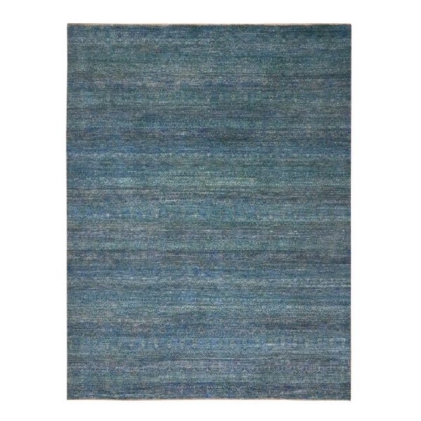 9'x11'10" Yale Blue, Kohinoor Herat Small Repetitive Geometric Design, Lush and Plush, Hand Knotted, Soft Wool, Oriental Rug HR76149