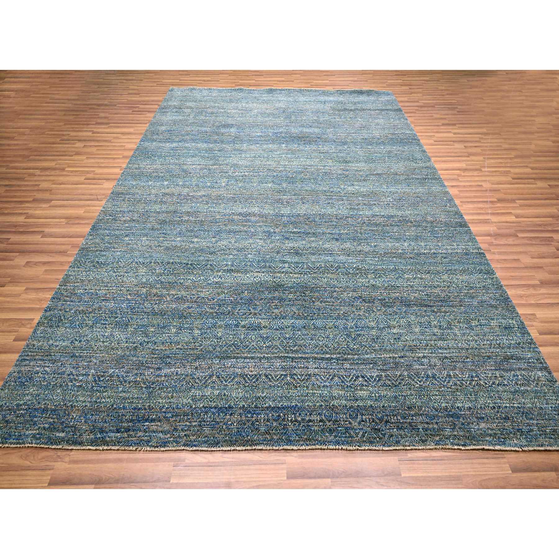 9'x11'10" Yale Blue, Kohinoor Herat Small Repetitive Geometric Design, Lush and Plush, Hand Knotted, Soft Wool, Oriental Rug HR76149 - Image 2