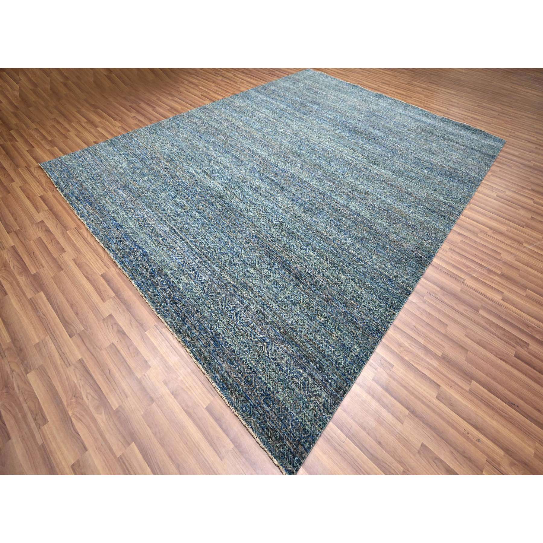 9'x11'10" Yale Blue, Kohinoor Herat Small Repetitive Geometric Design, Lush and Plush, Hand Knotted, Soft Wool, Oriental Rug HR76149 - Image 3