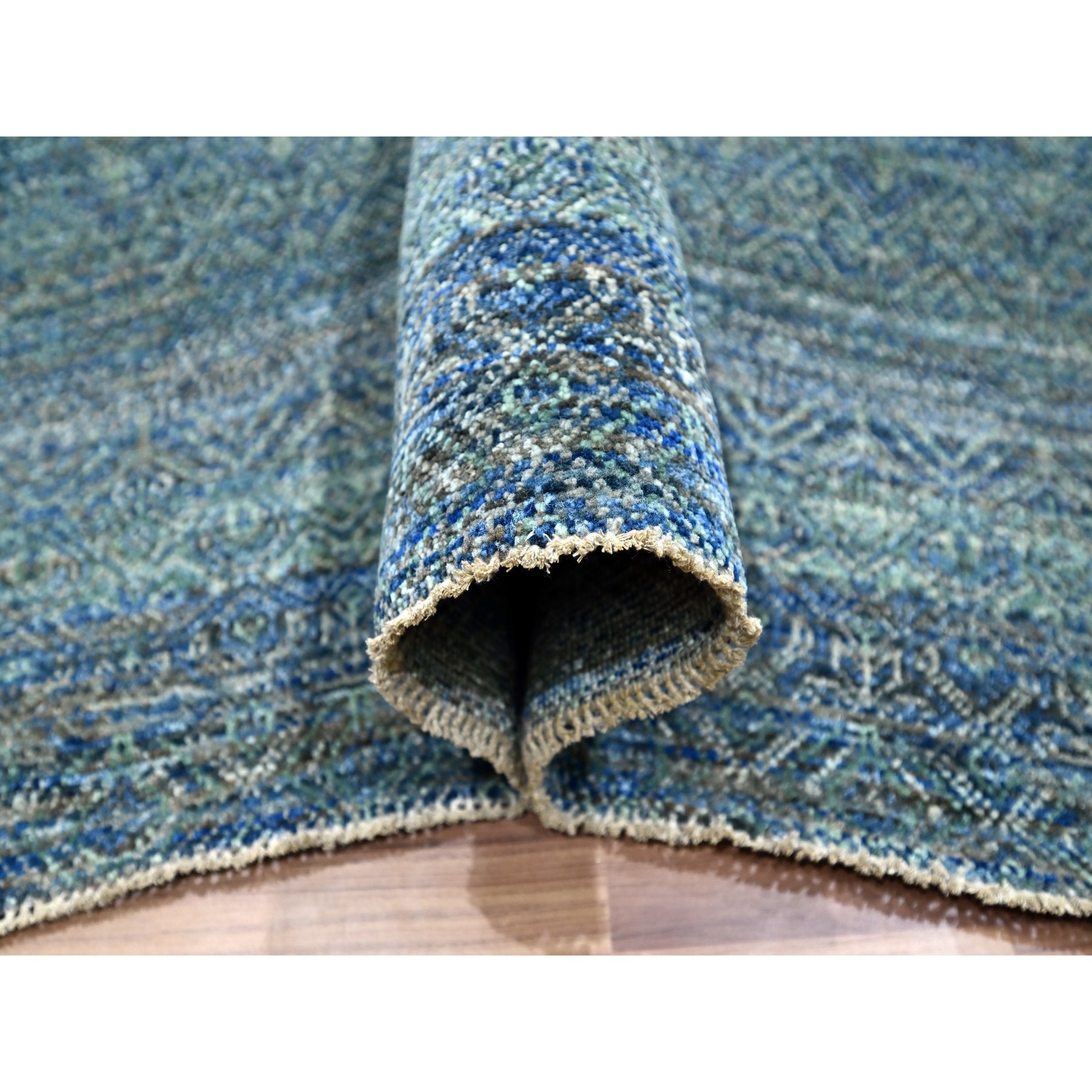 9'x11'10" Yale Blue, Kohinoor Herat Small Repetitive Geometric Design, Lush and Plush, Hand Knotted, Soft Wool, Oriental Rug HR76149 - Image 5