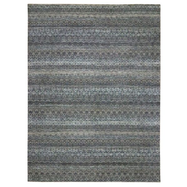 9'1"x12'1" Shades of Gray, Kohinoor Herat Pattern, Small Repetitive Geometric Diamond Design, Pure Wool, Hand Knotted, Tone on Tone, Borderless, Soft To The Touch, Oriental Rug HR76150