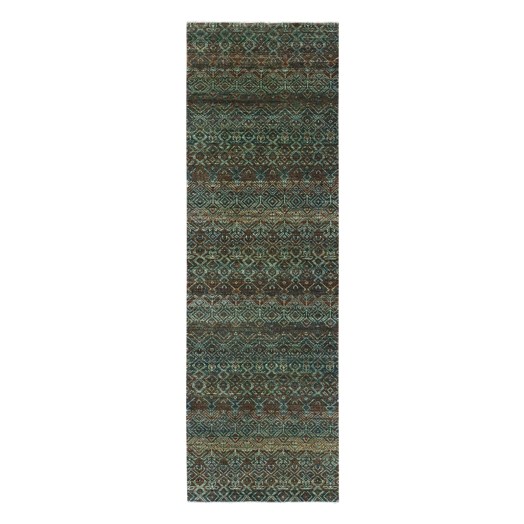 2'6"x8' Rust Brown, Hand Knotted, Kohinoor Herat Small Geometric Repetitive Design, 100% Plush Wool, Runner Oriental Rug HR79492
