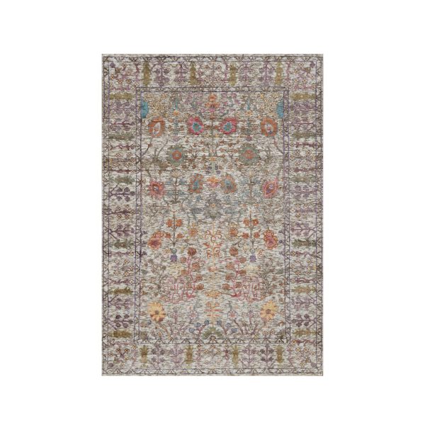 4'3"x6'2" Snow White with Brown, Directional Vase Design, Silk with Textured Wool, Hand Knotted, Oriental Rug HR91134