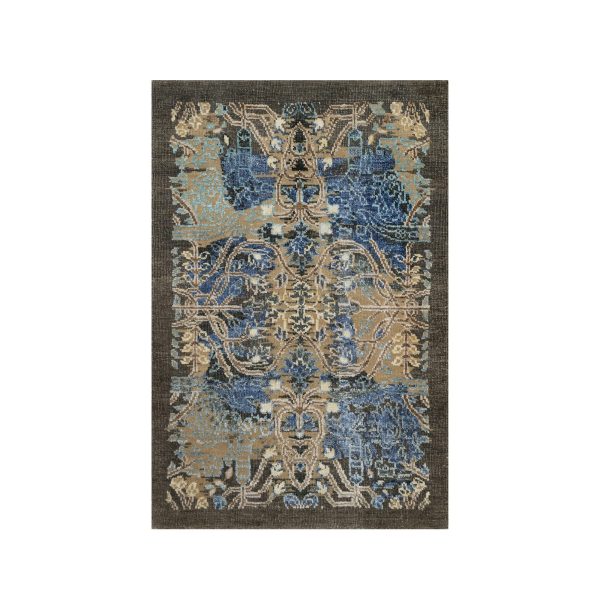 2'x3' Dark Vanilla Brown, Broken and Erased Persian Sarouk Design, Veggie Dyes, Wool and Silk, Hand Knotted, Mat, Oriental Rug HR91139